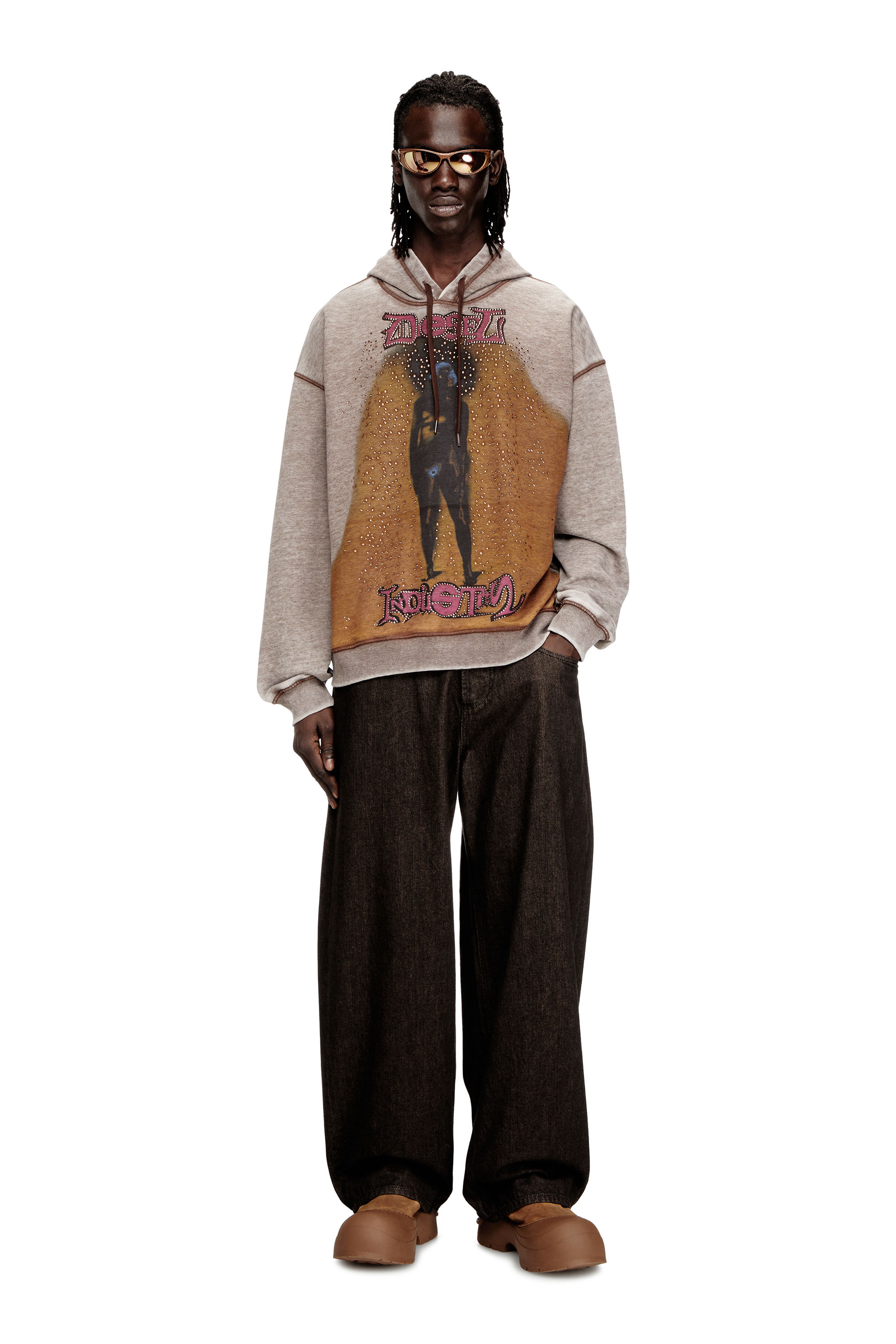 Diesel - S-BOXTON-HOOD, Man's Hoodie with print and studs in null - 1