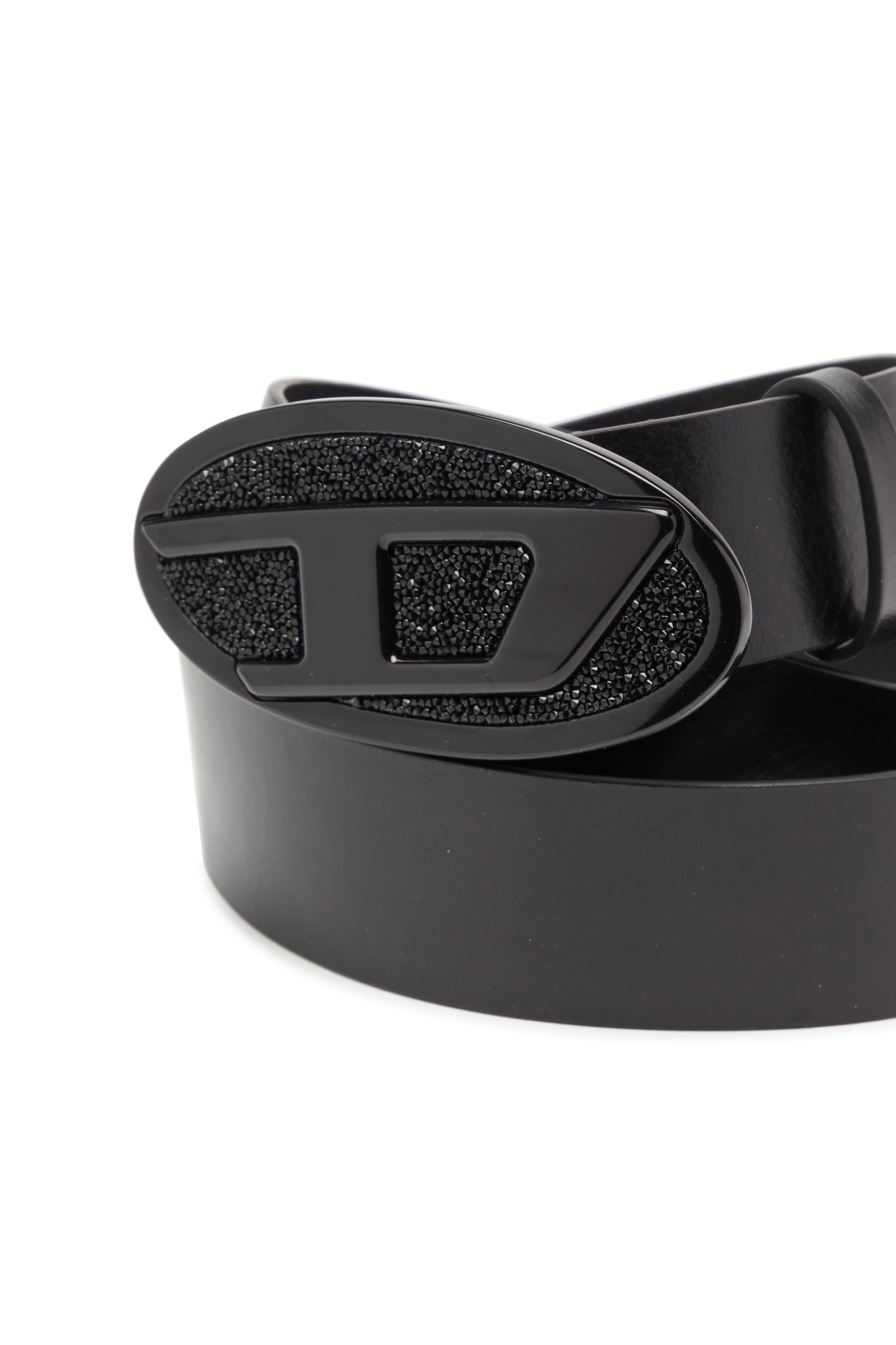 Diesel - B-1DR 2.0 FULL ROCKS, Woman's 4cm leather belt with rhinestone Oval D buckle in Black - 3