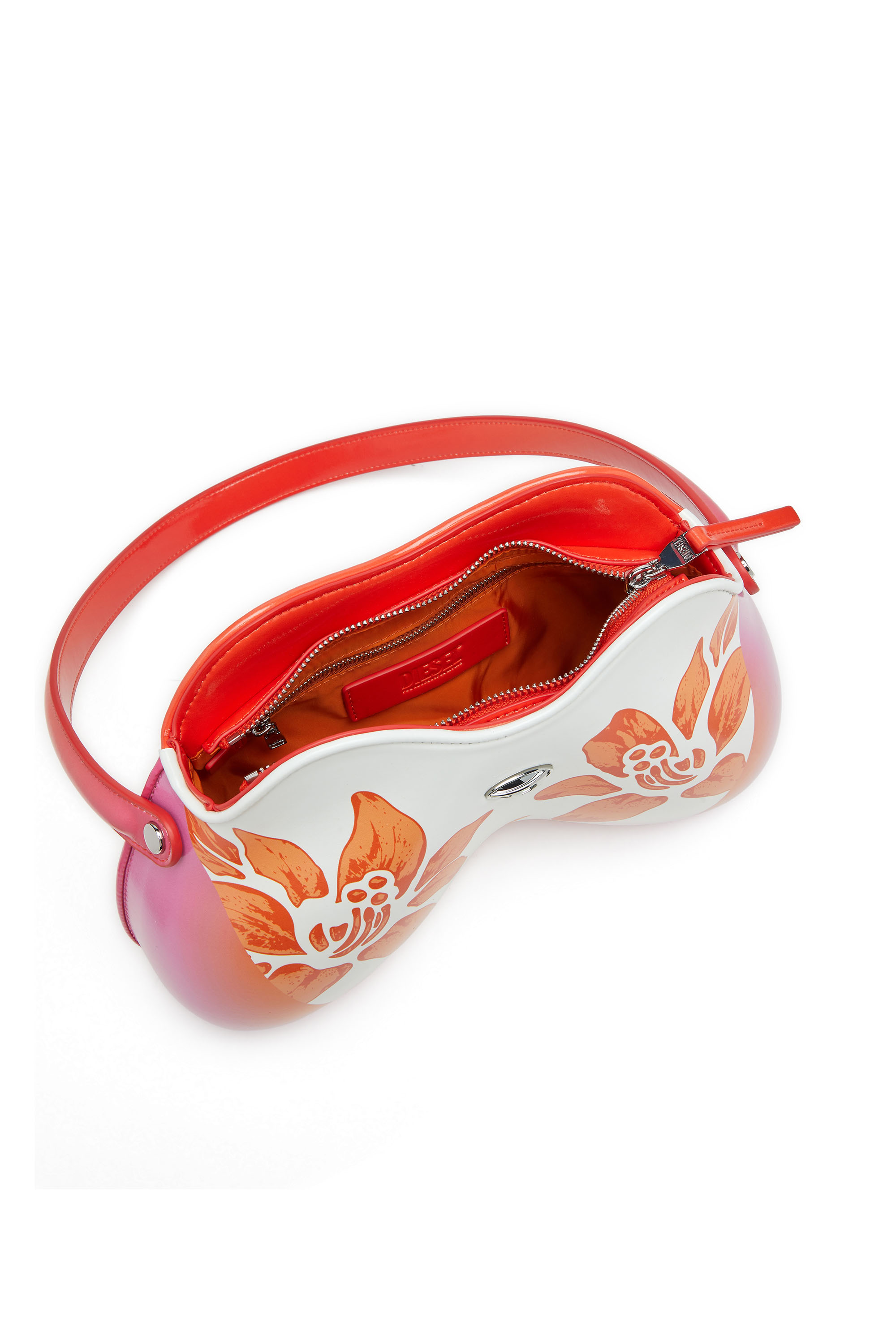 Diesel - K.G. DOUBLE-D SHOULDER, Woman's Double-D-Glossy shoulder bag with lotus print in White/Pink - 4