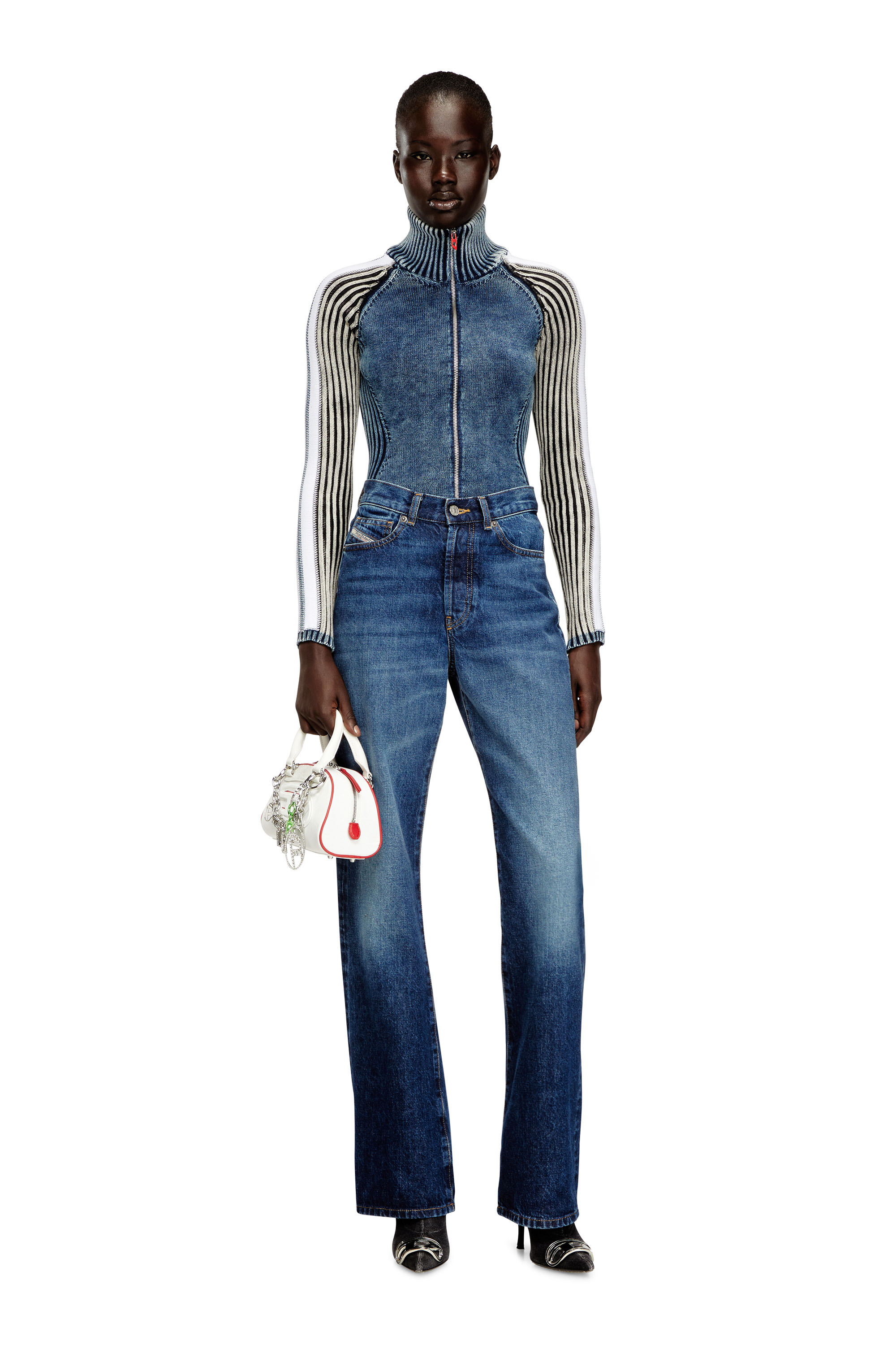 Diesel - 1DR DOME CROSSBODY, Woman's 1DR Dome-Colour-block mini bowling bag in White - 2