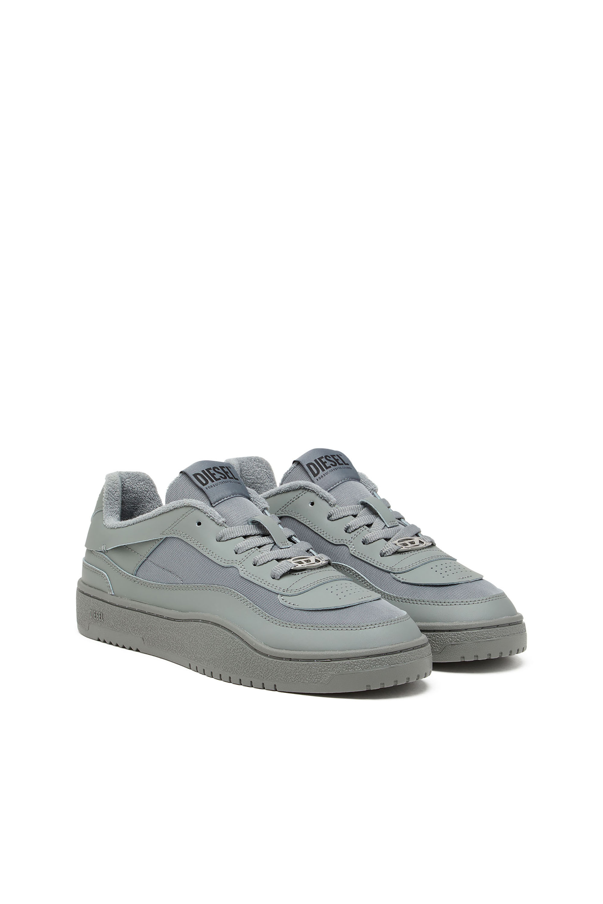 S-OVAL SKATE LOW, Grey Diesel - S-OVAL SKATE LOW, Man's S-Oval Skate-Fabric-panelled leather sneakers in Grey - 2