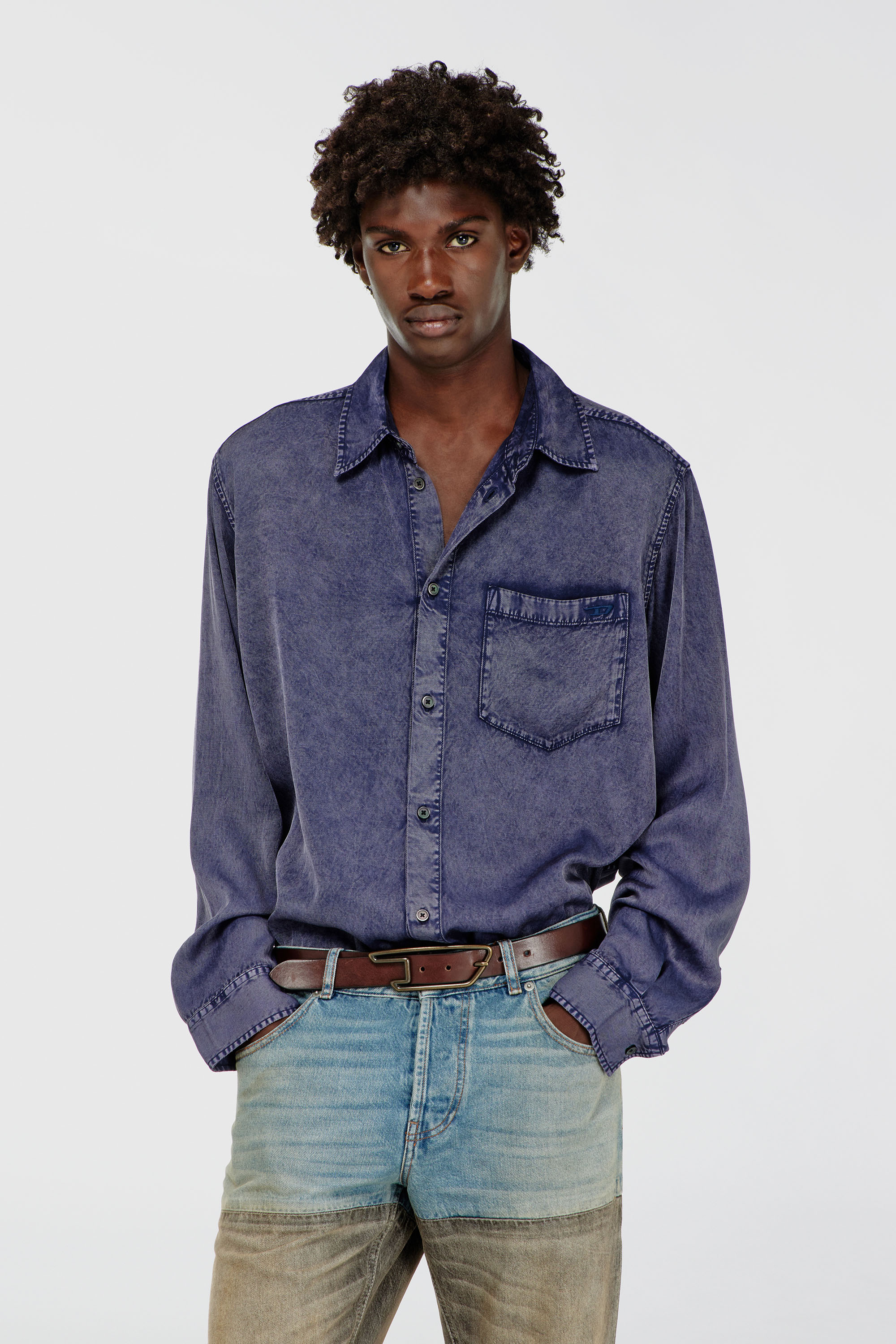 Diesel - S-SIMPLY-NIBC, Man's Fluid shirt in denim-effect viscose in Blue - 3