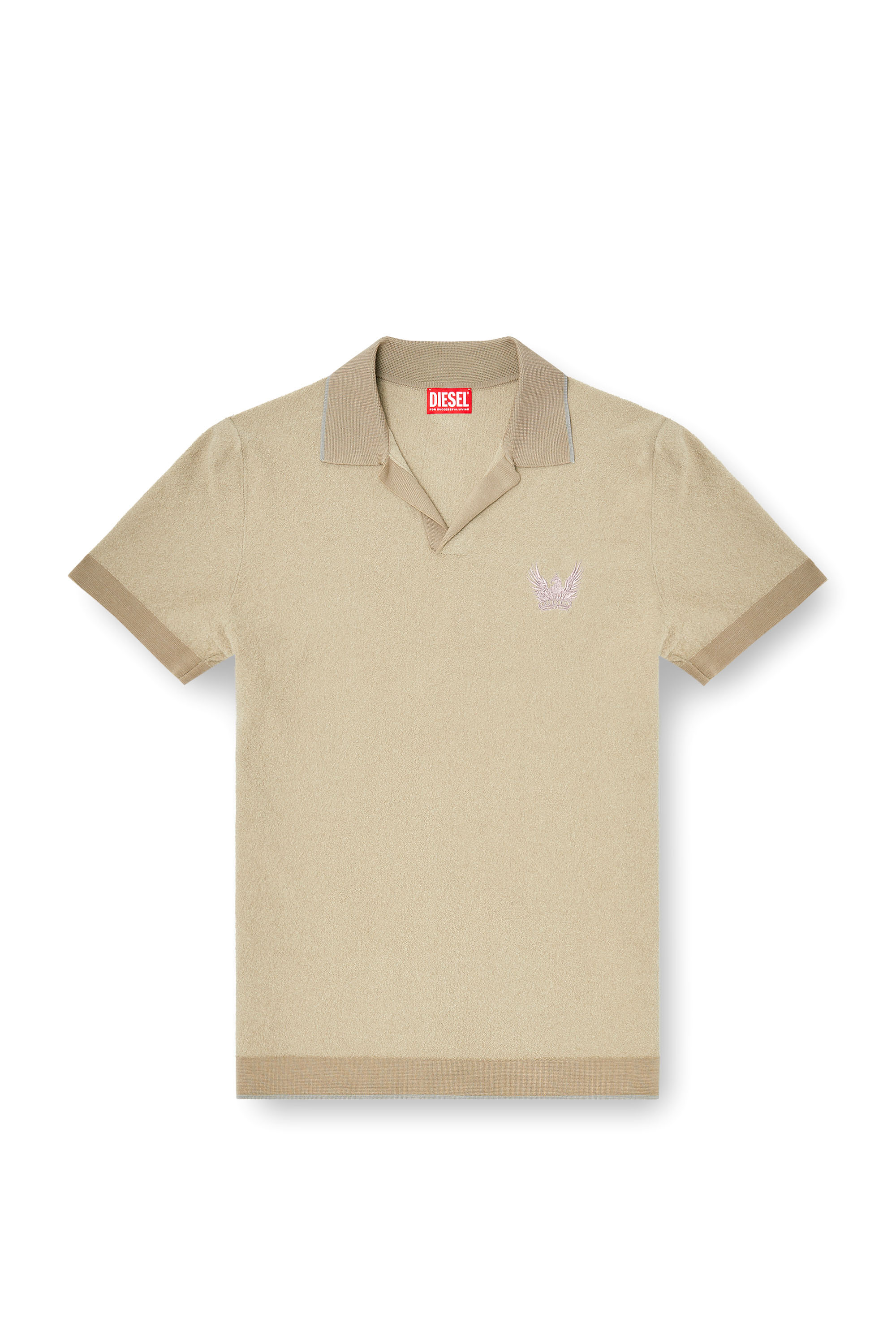 Diesel - K-RAILES, Man's Boucl&eacute;-knit polo shirt with Phoenix logo in Beige - 2
