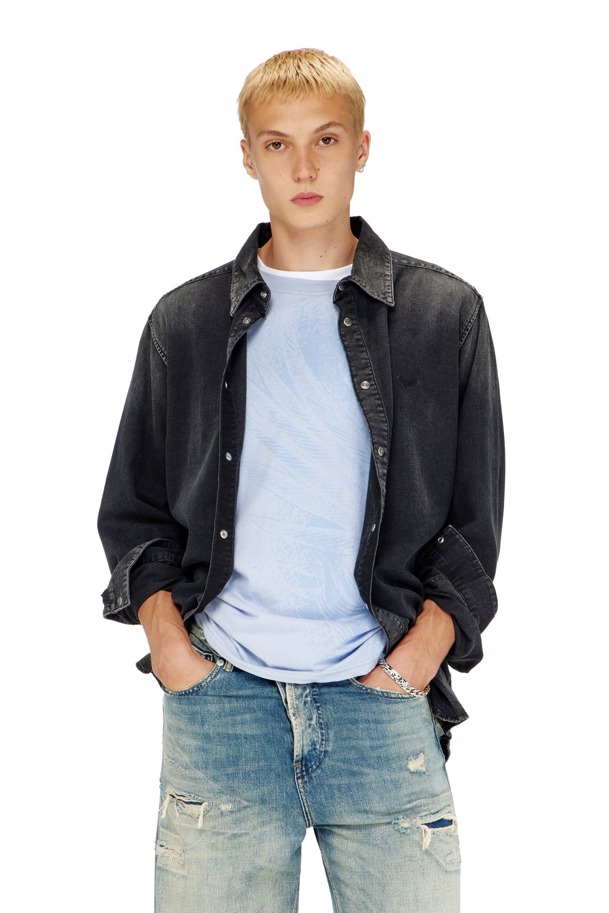 Diesel - D-SIMPLY, Man's Long-sleeve denim shirt in Black - 1