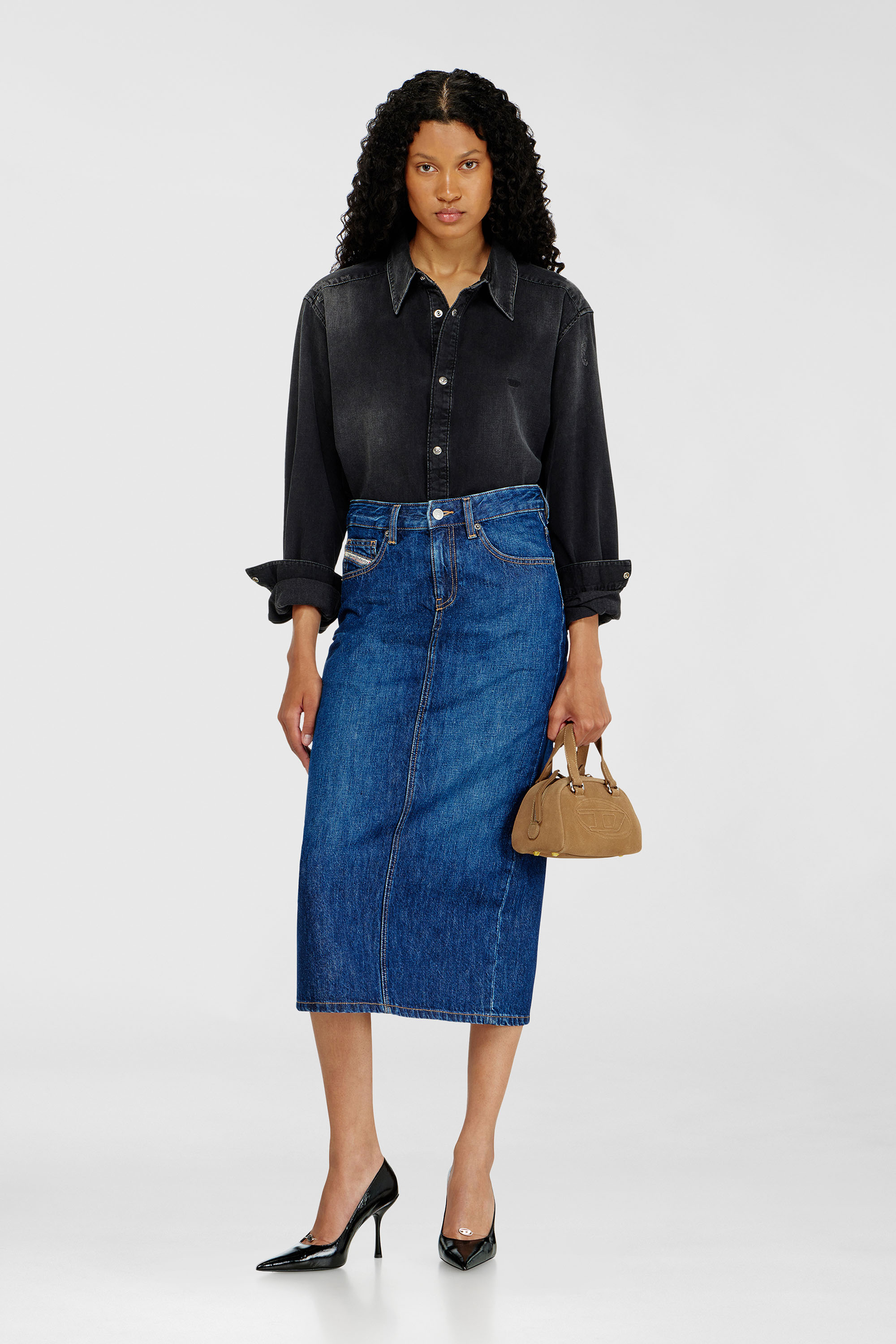 Diesel - DE-SKYE-D, Woman's Denim midi skirt in Medium blue - 1