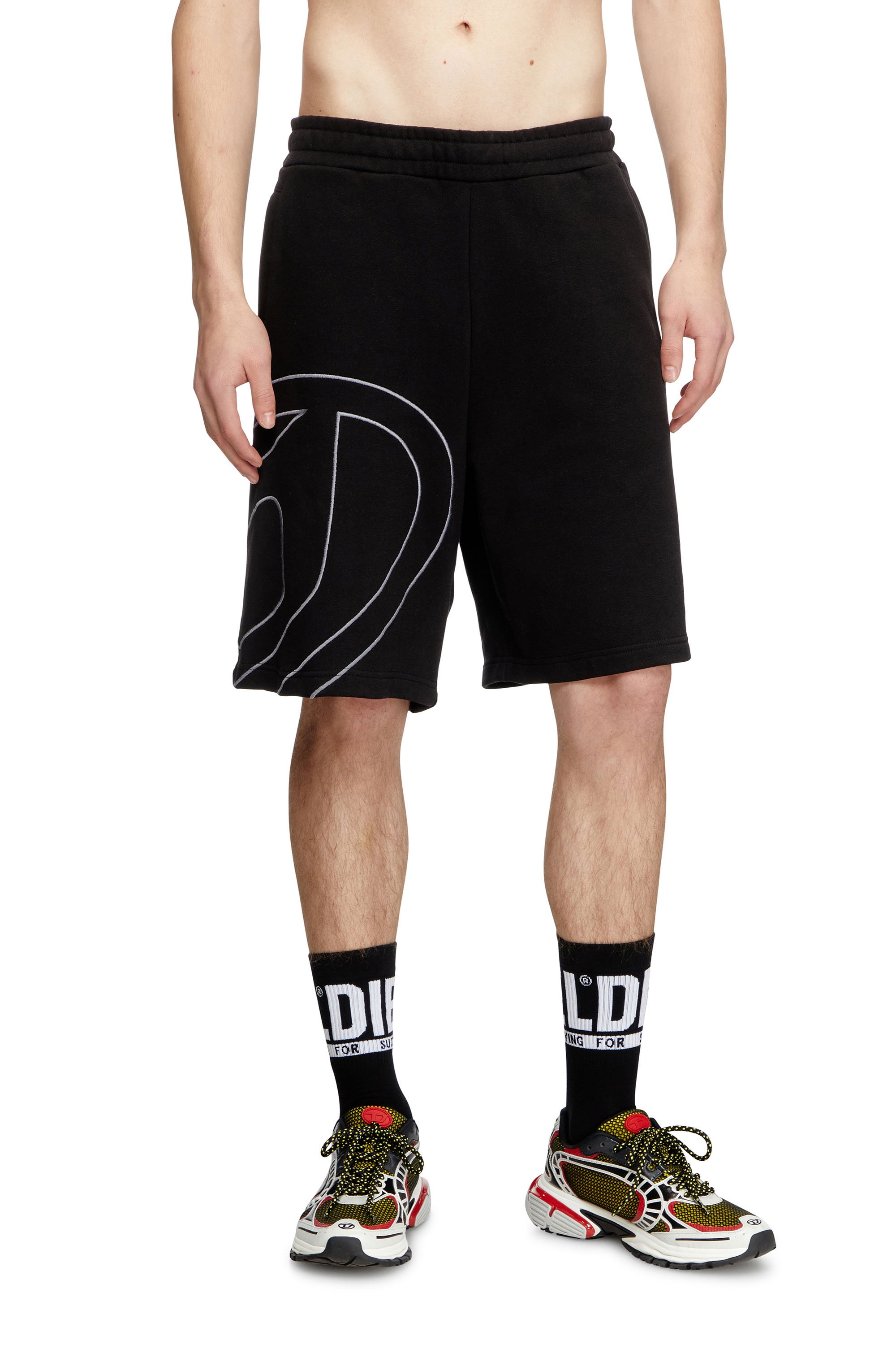 Diesel - P-CROW-MEGOVAL, Man's Sweat shorts with maxi D logo in Black - 1