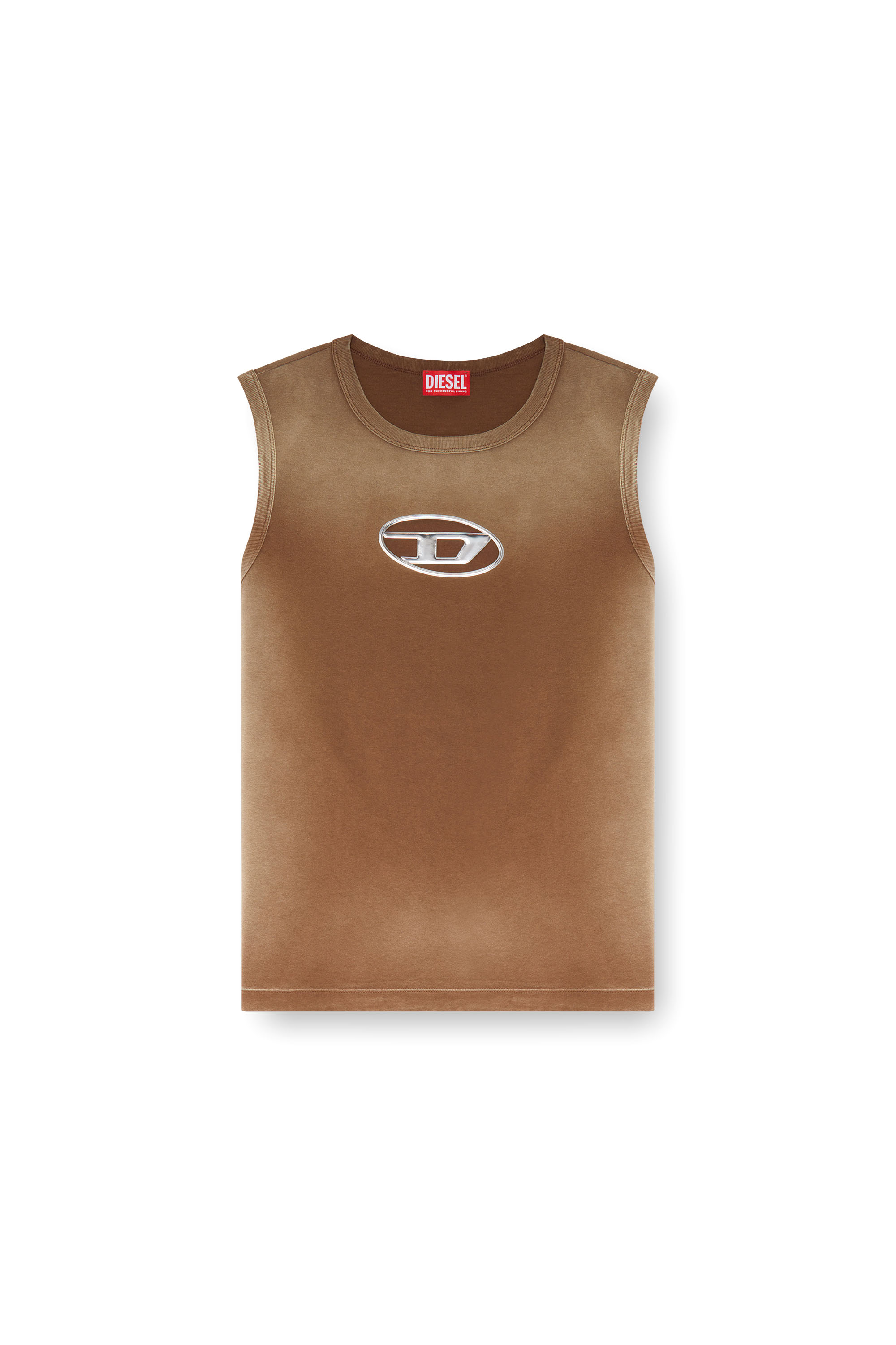 Diesel - T-BRICO, Man's Faded tank top with puffy Oval D in Brown - 3