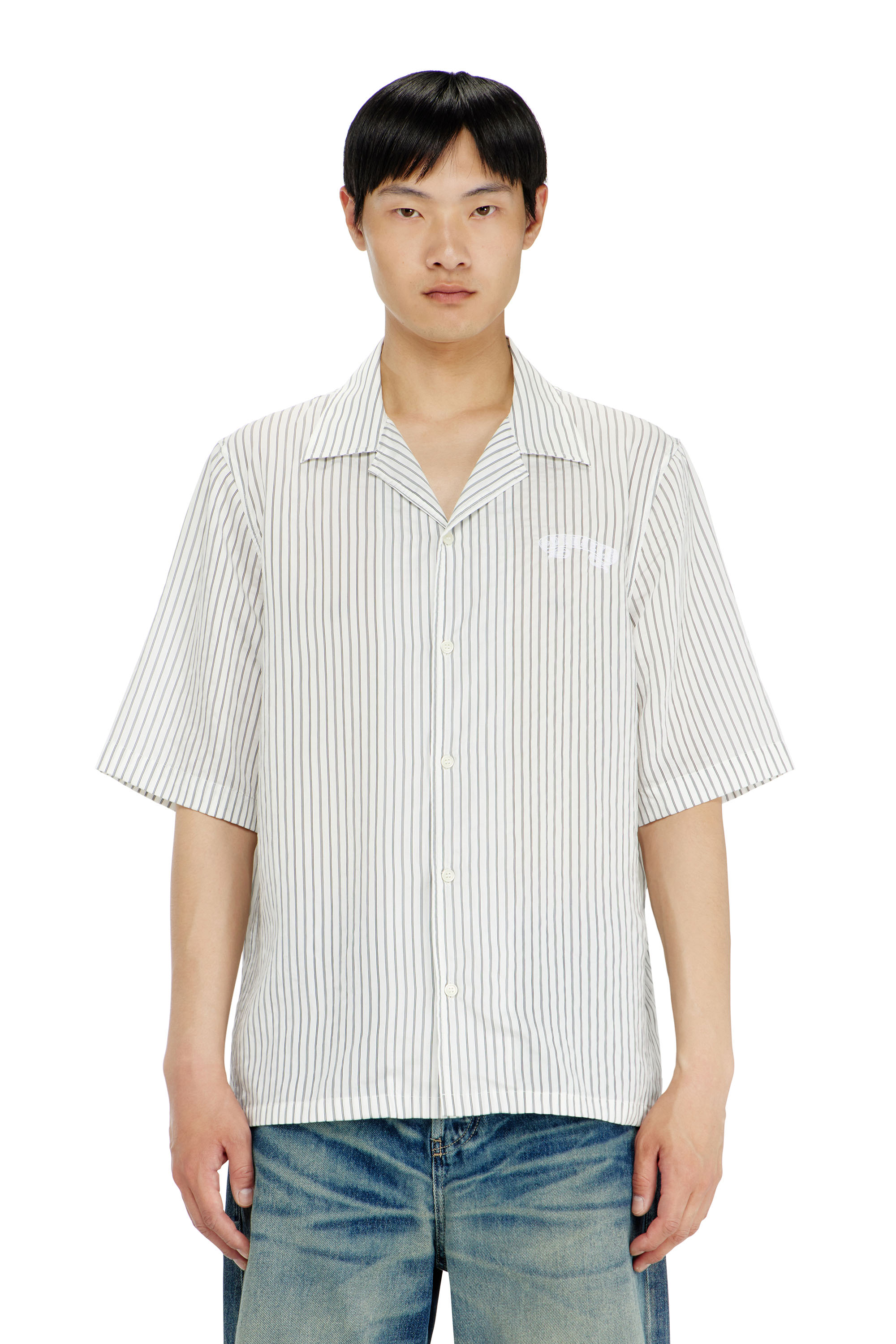 Diesel - S-MAC-EFBV, Man's Half-sleeve shirt in pinstripe modal in White/Grey - 1