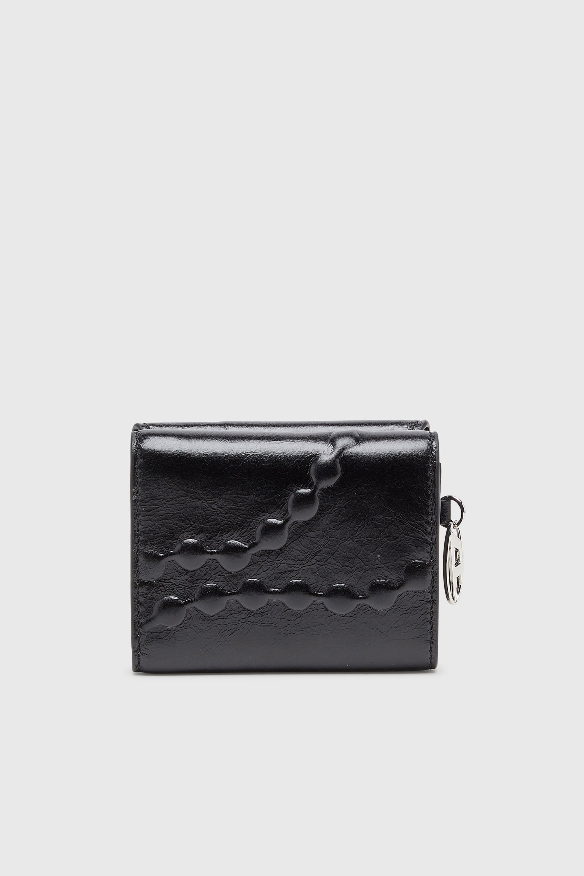 Diesel - OVAL-D TRI FOLD ZIP COIN XS II, Woman's Leather tri-fold wallet with embossed motif in Black - 2