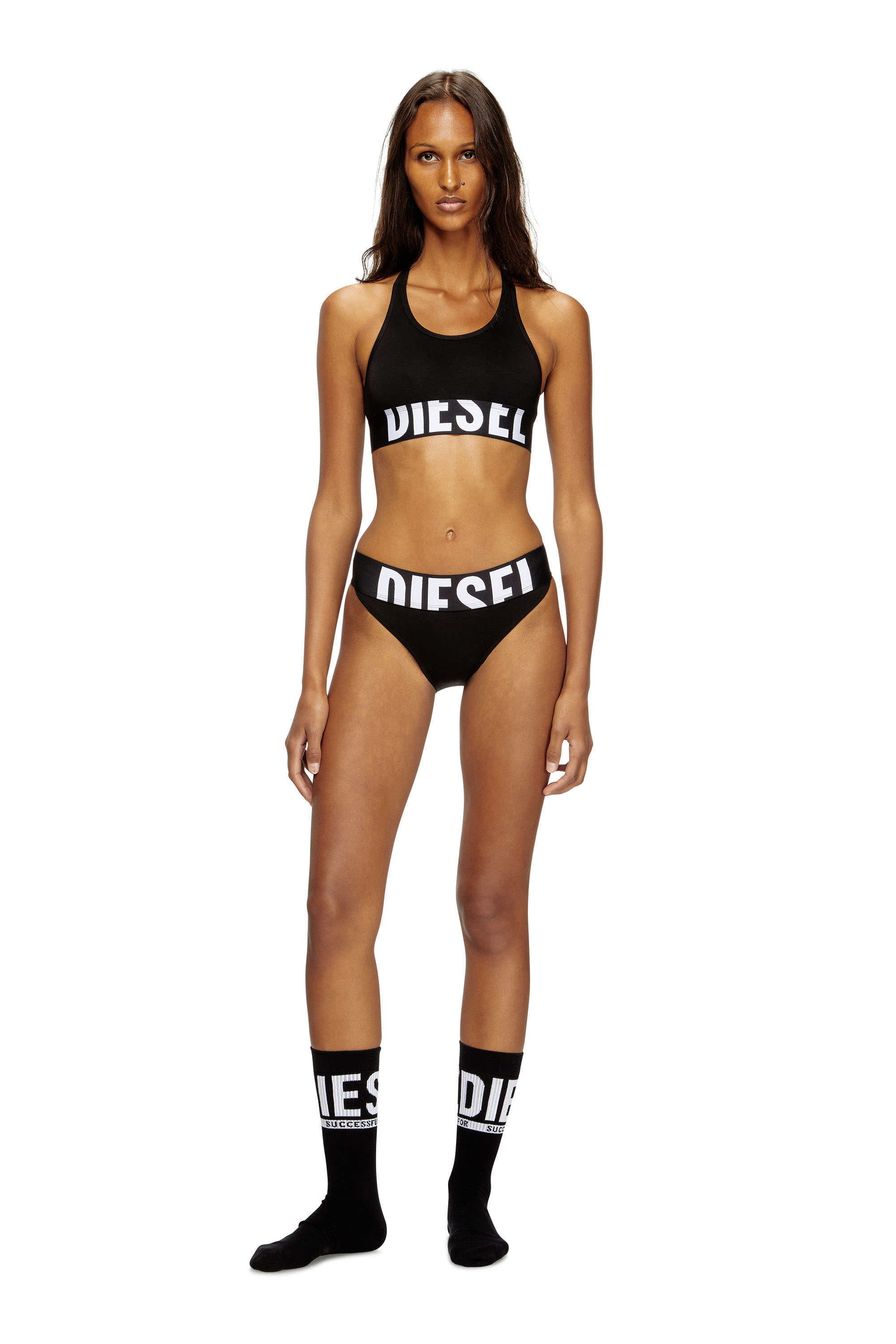 Diesel - UFSB-COTTON-RACE-BRALETTE-XL, Woman's Sports bra with cut-off logo in Black - 1