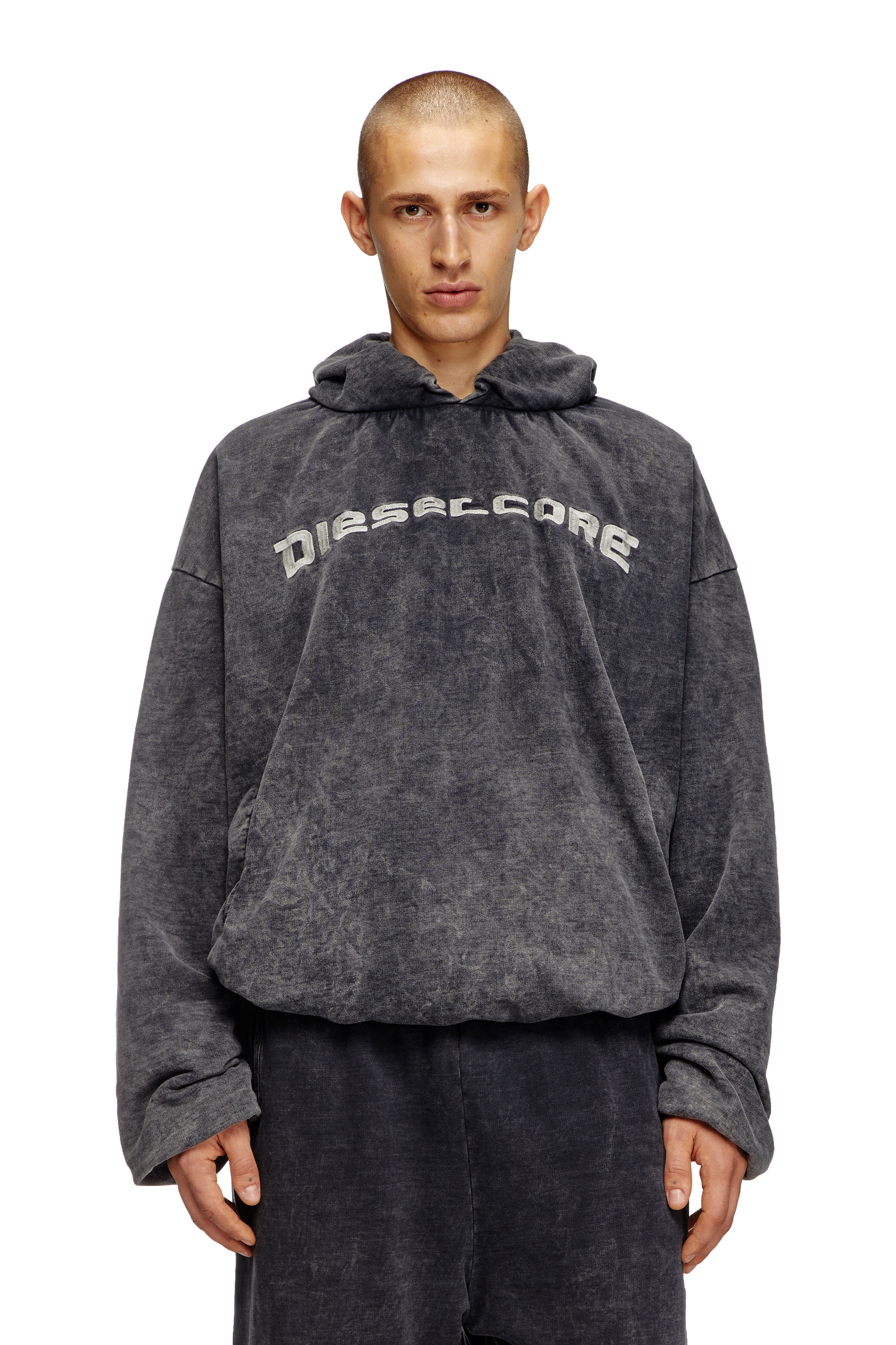 Diesel - S-FISHY, Man's Hoodie with denim effect in Black - 6