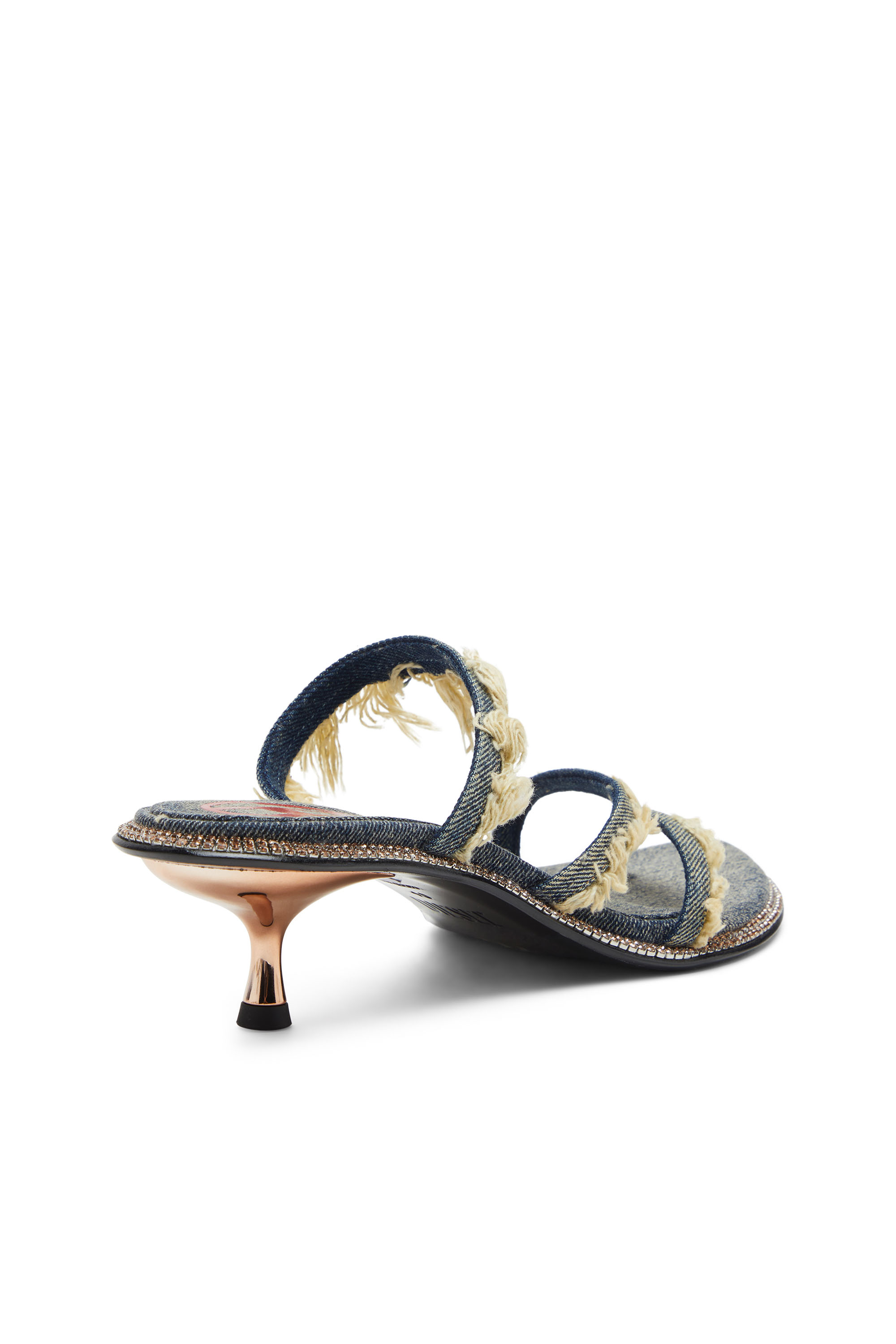 D-HAVANNA KITTIE, Blue Diesel - D-HAVANNA KITTIE, Woman's D-Havanna Kittie-Frayed-denim mules with crystals in Blue - 4