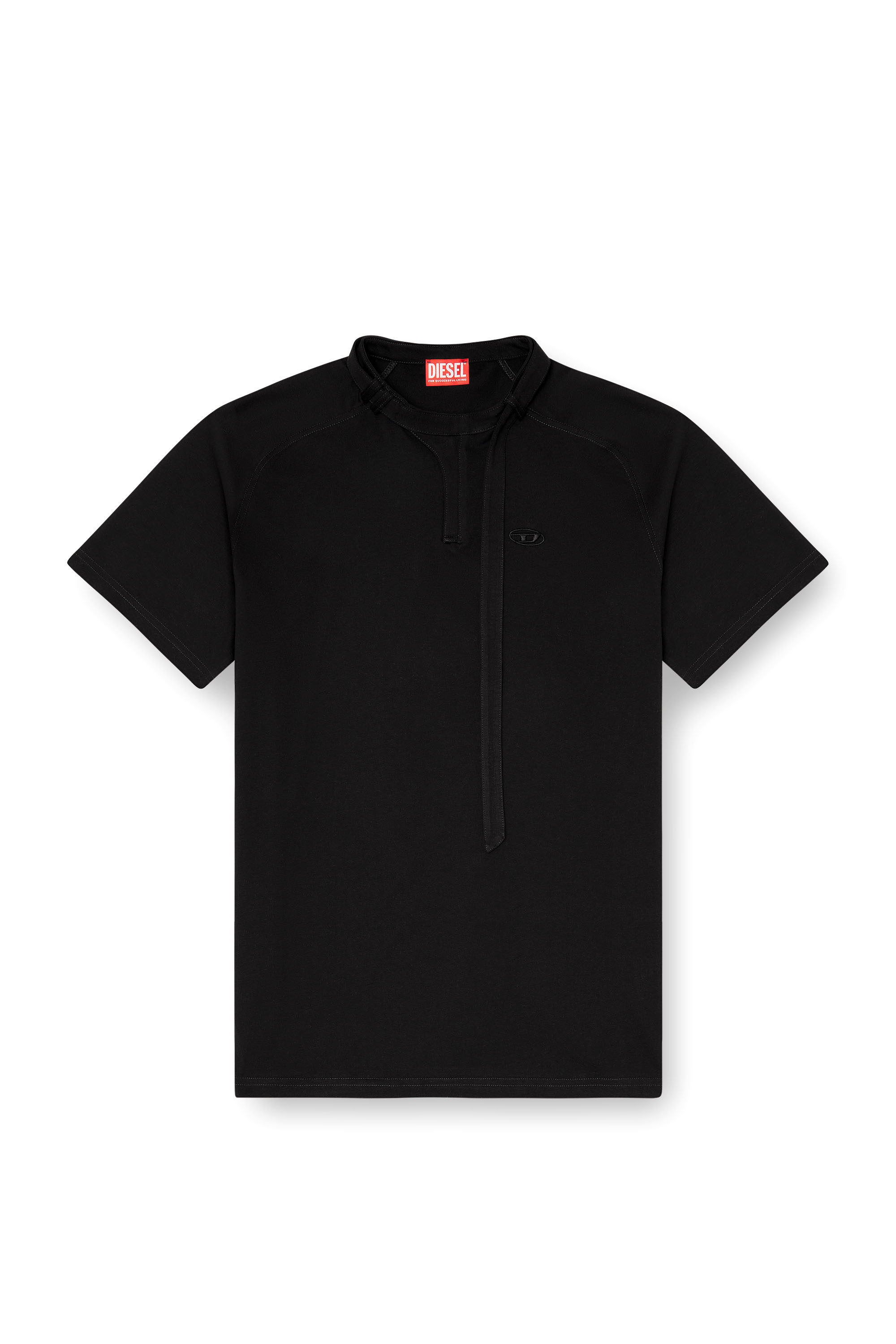 Diesel - T-KAUKO, Man's T-shirt with biker neck strap in Black - 3