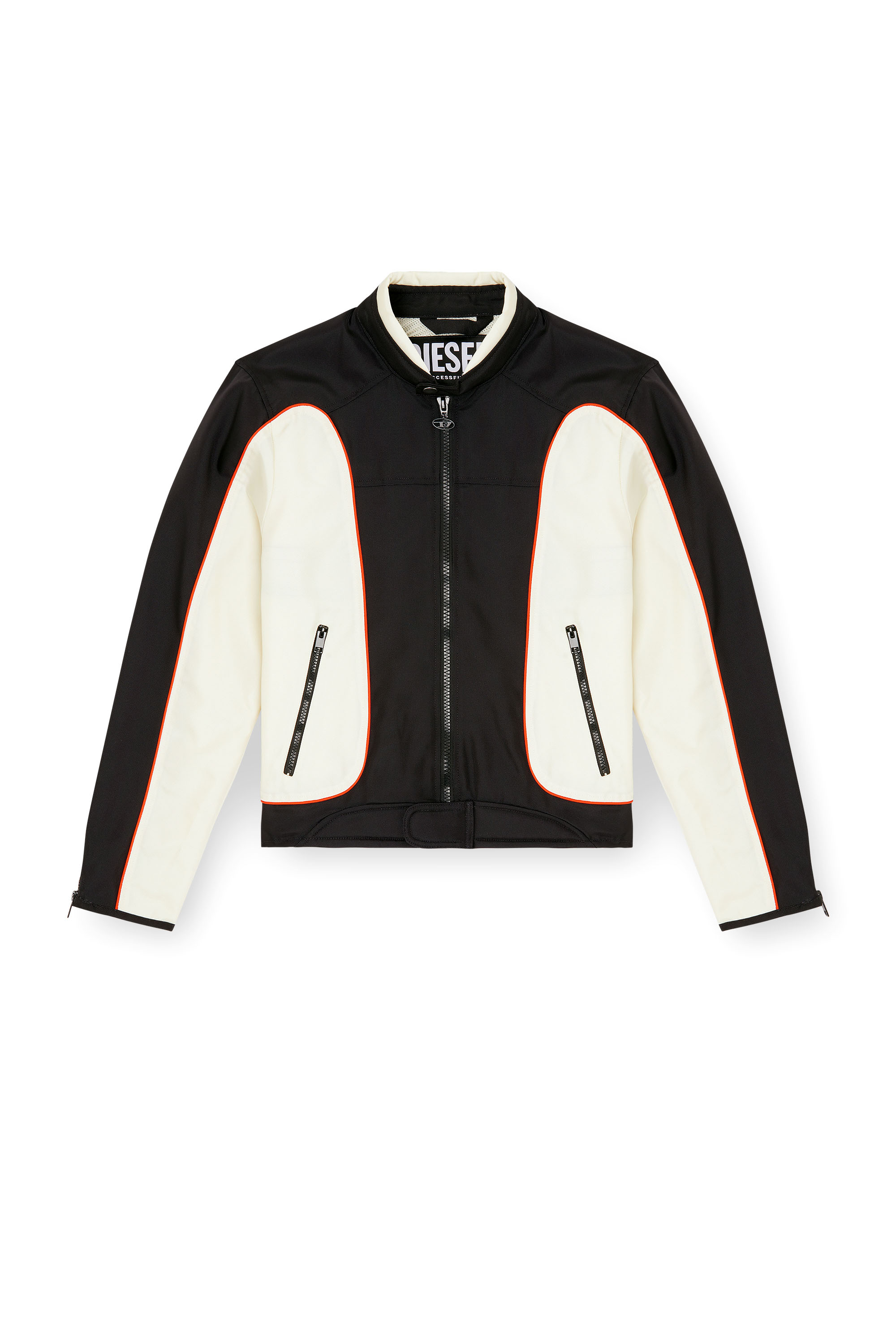 Diesel - J-BLINK-A, Man's Colour-block biker jacket with piping in White/Black - 2