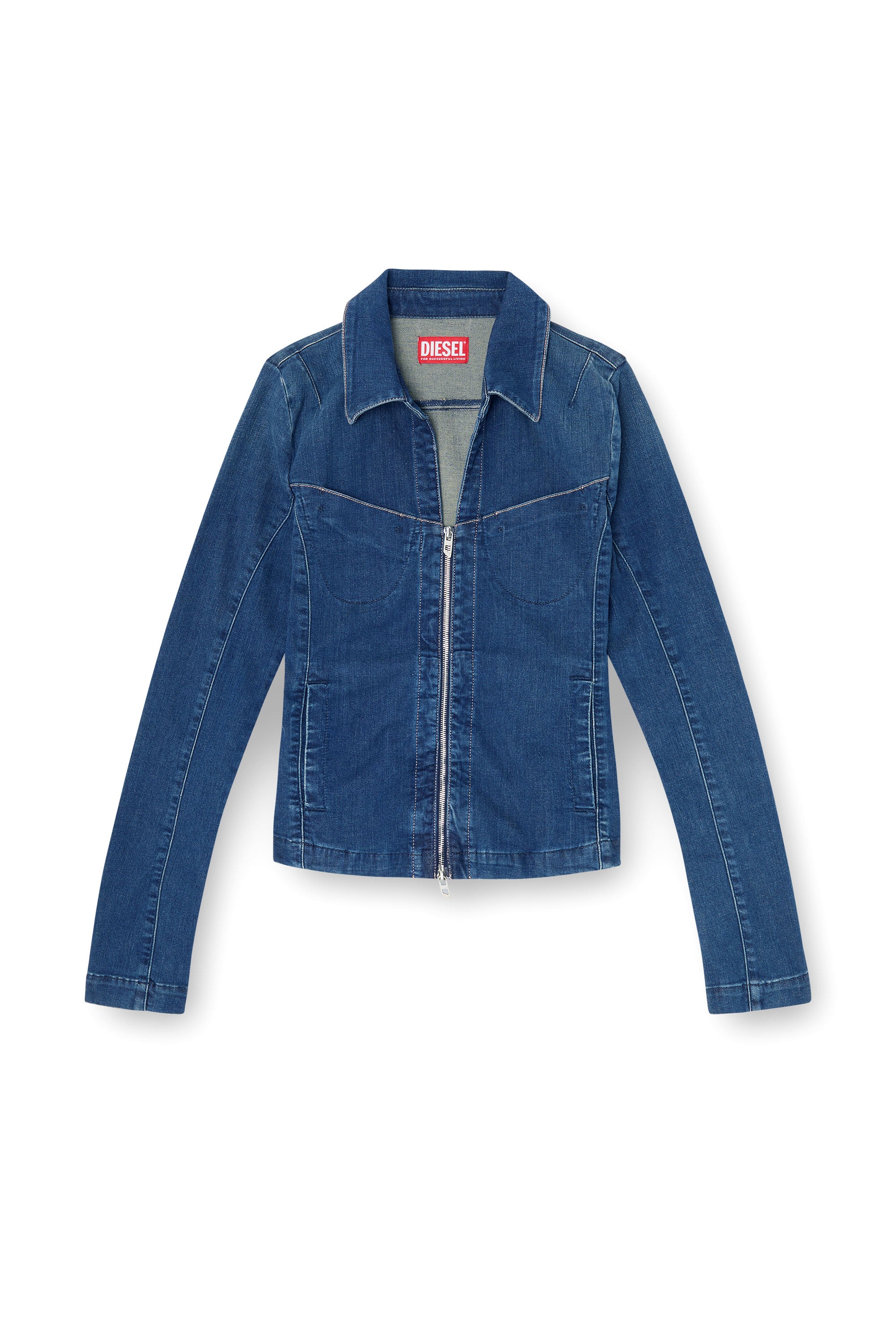 Diesel - DE-QUINOR-S1, Woman's Full-zip shirt in denim in Medium blue - 3