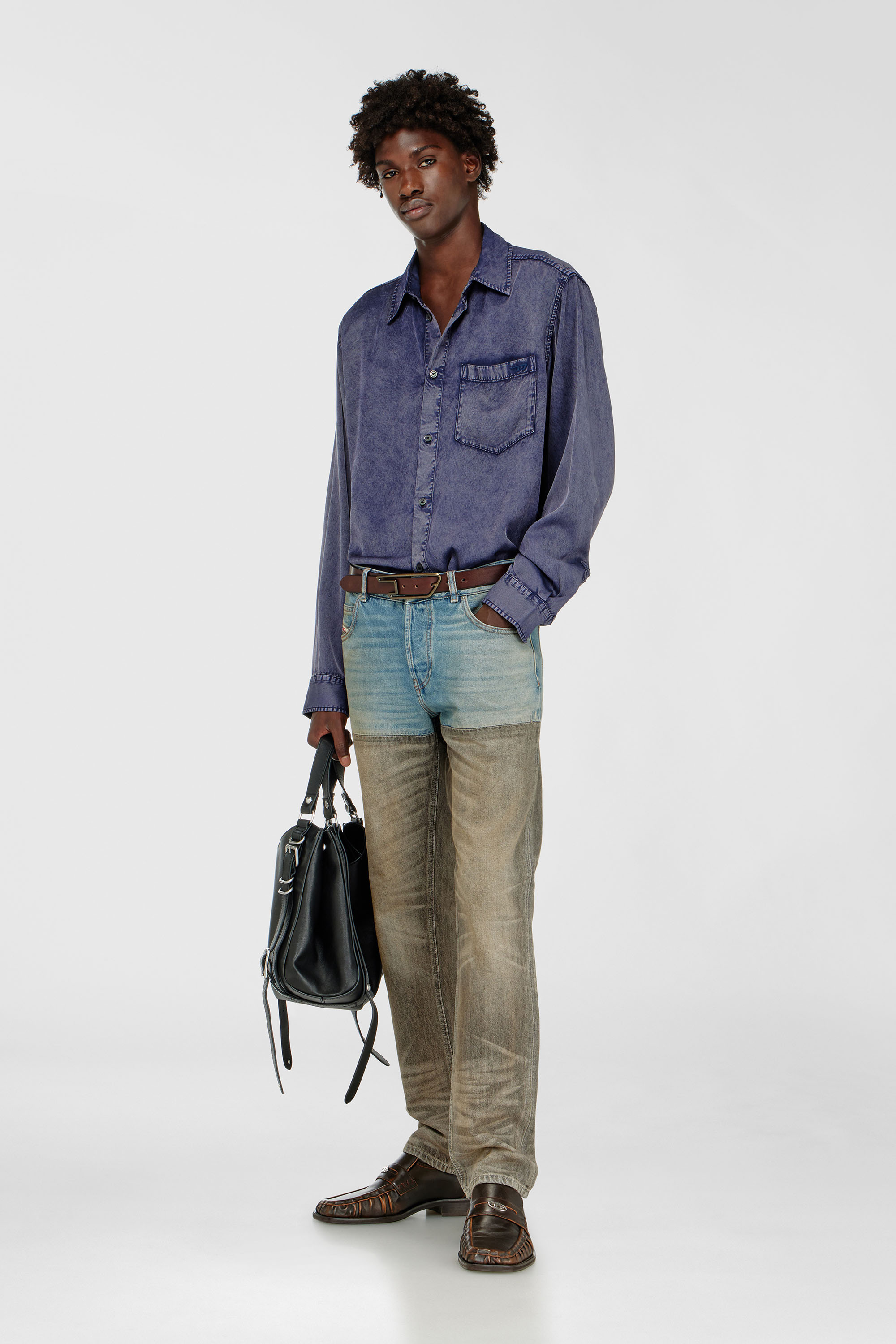 Diesel - S-SIMPLY-NIBC, Man's Fluid shirt in denim-effect viscose in Blue - 1
