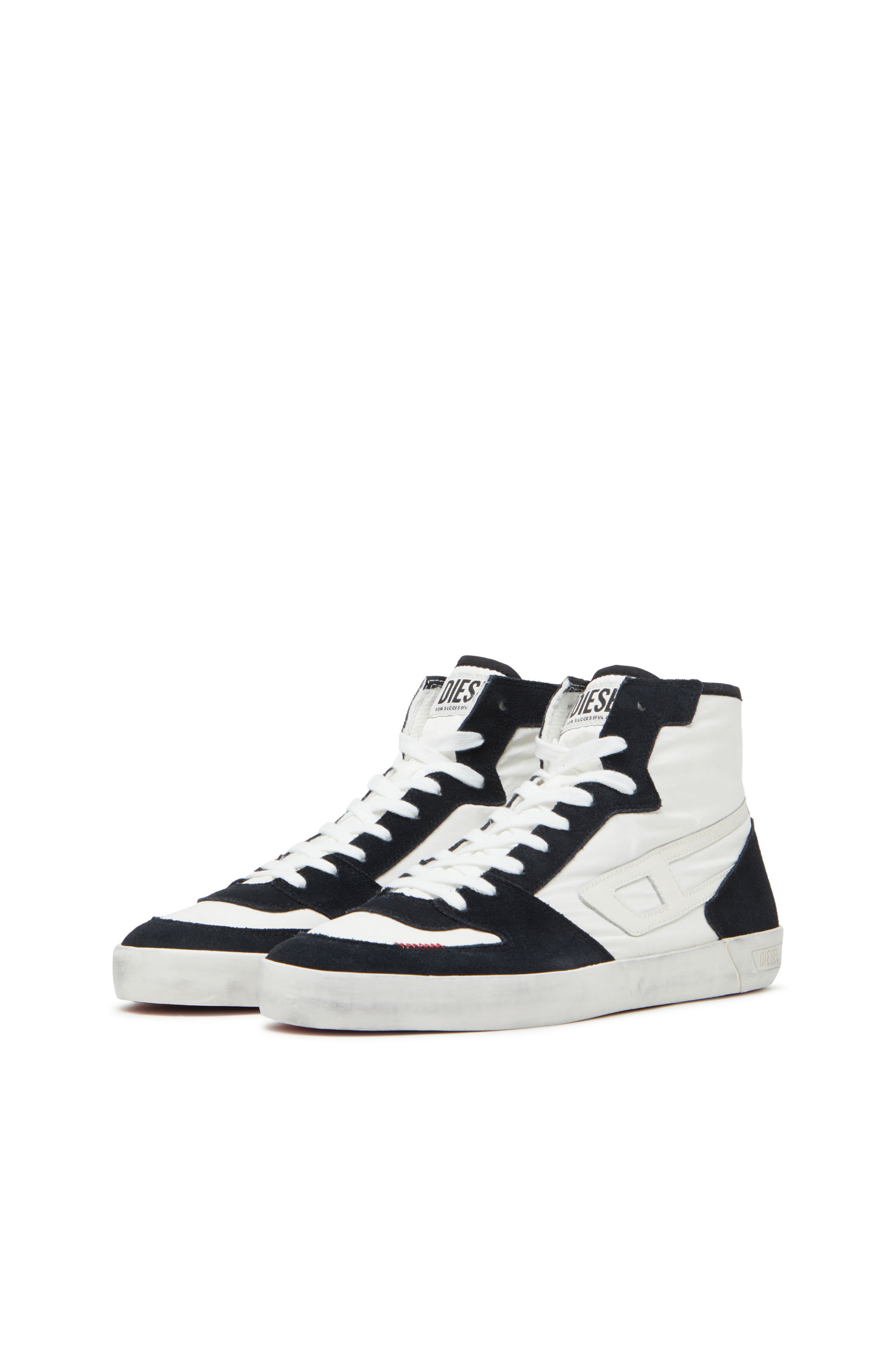 Diesel - S-LEROJI D-1 MID, Man's Padded-ripstop and suede high-top sneakers in Black/White - 8