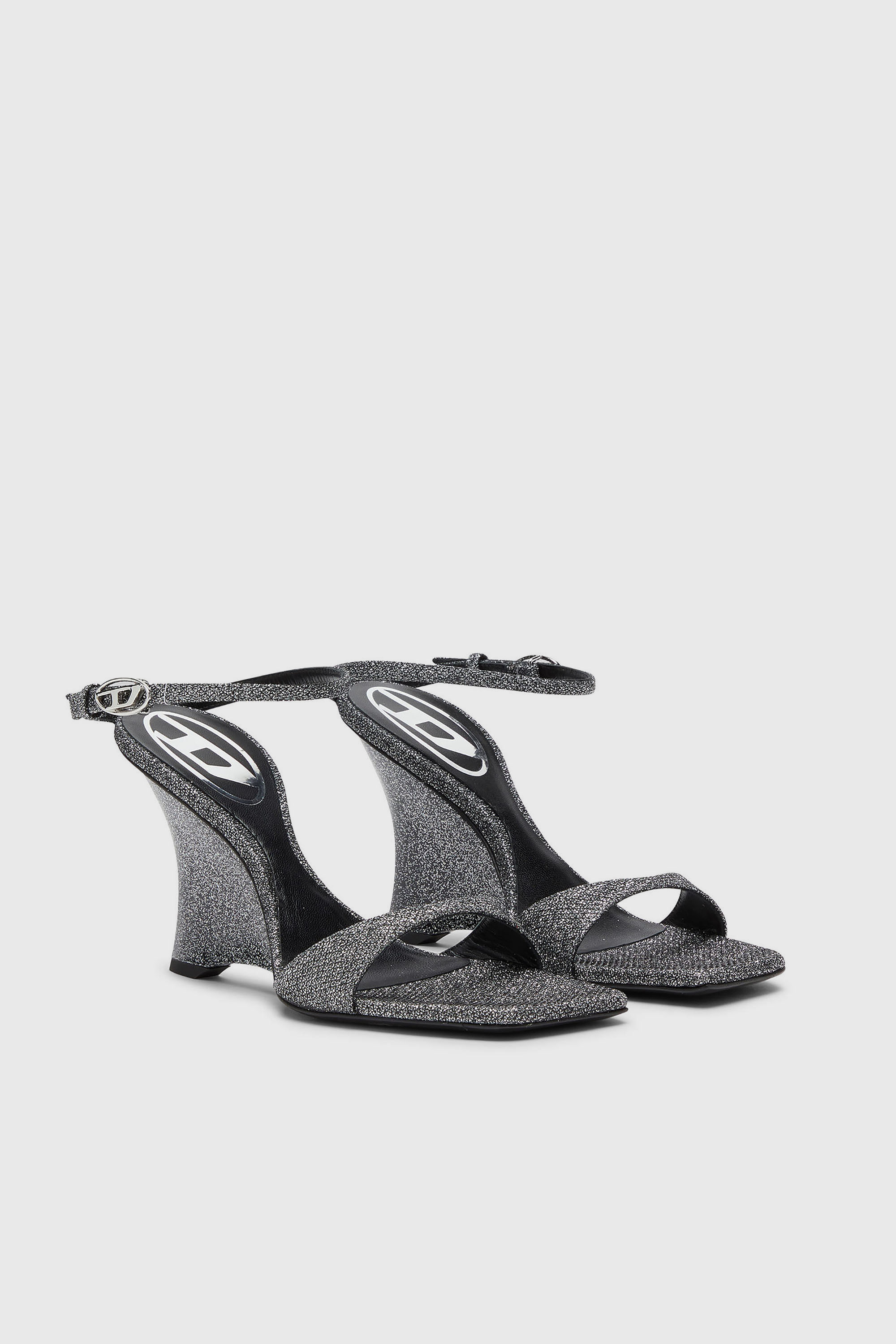 Diesel - D-AMBER SANDAL WEDGE, Woman's D-Amber-Wedge sandals in Lurex fabric in Silver - 2