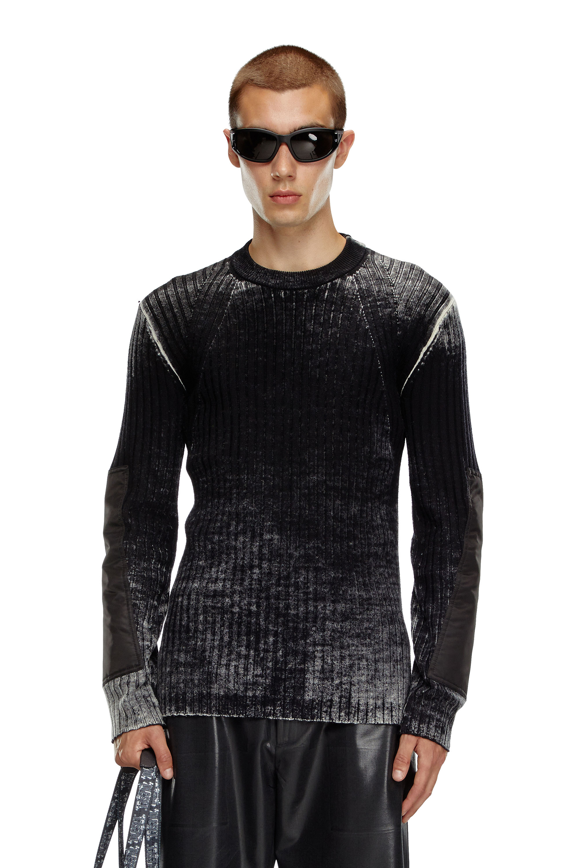 Diesel - K-RETRO, Man's Wool jumper with elbow patches in Black - 1