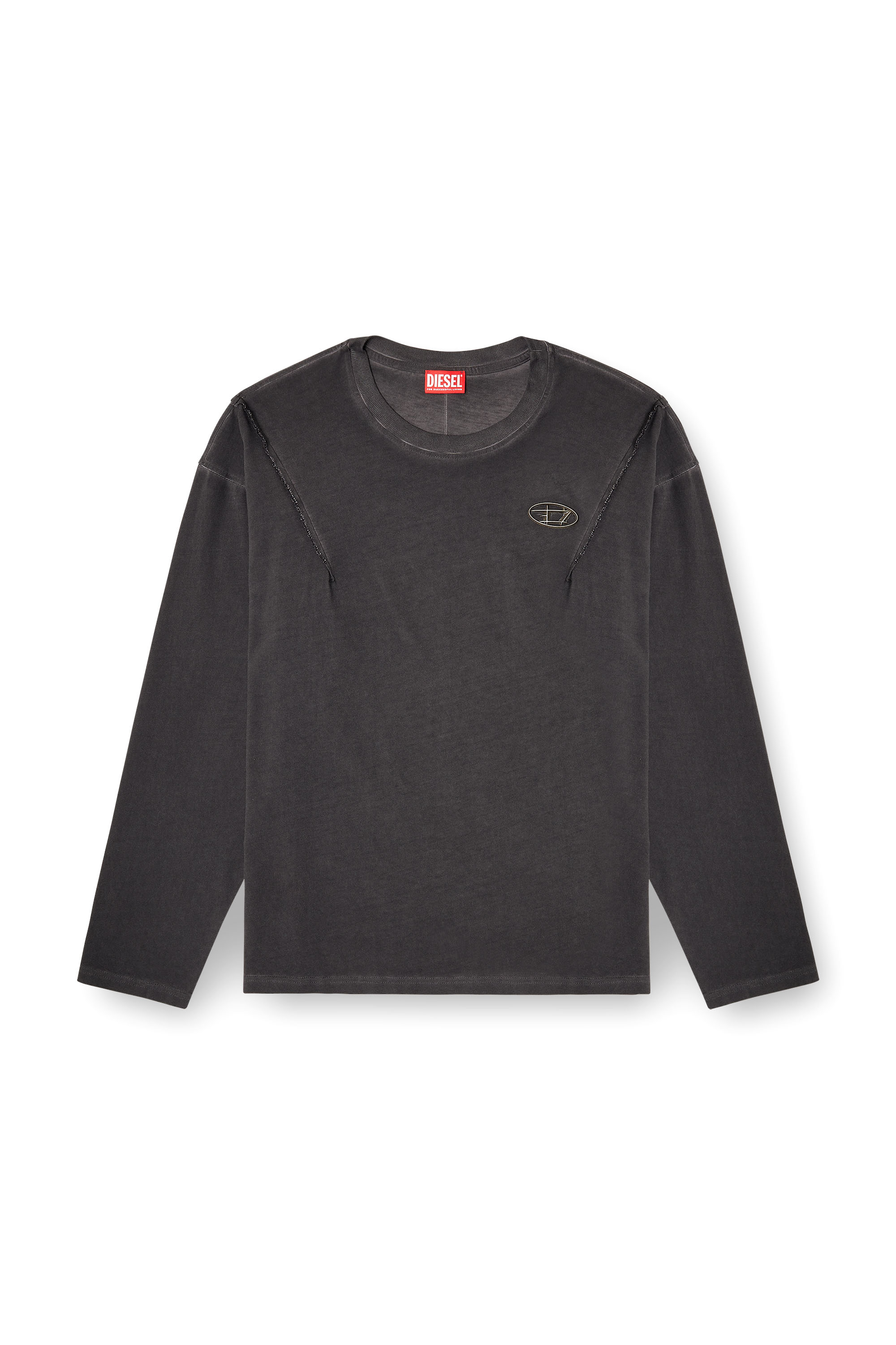 Diesel - T-THUG-T-SHIRT, Unisex's Long-sleeve T-shirt with faded effect in Dark grey - 4