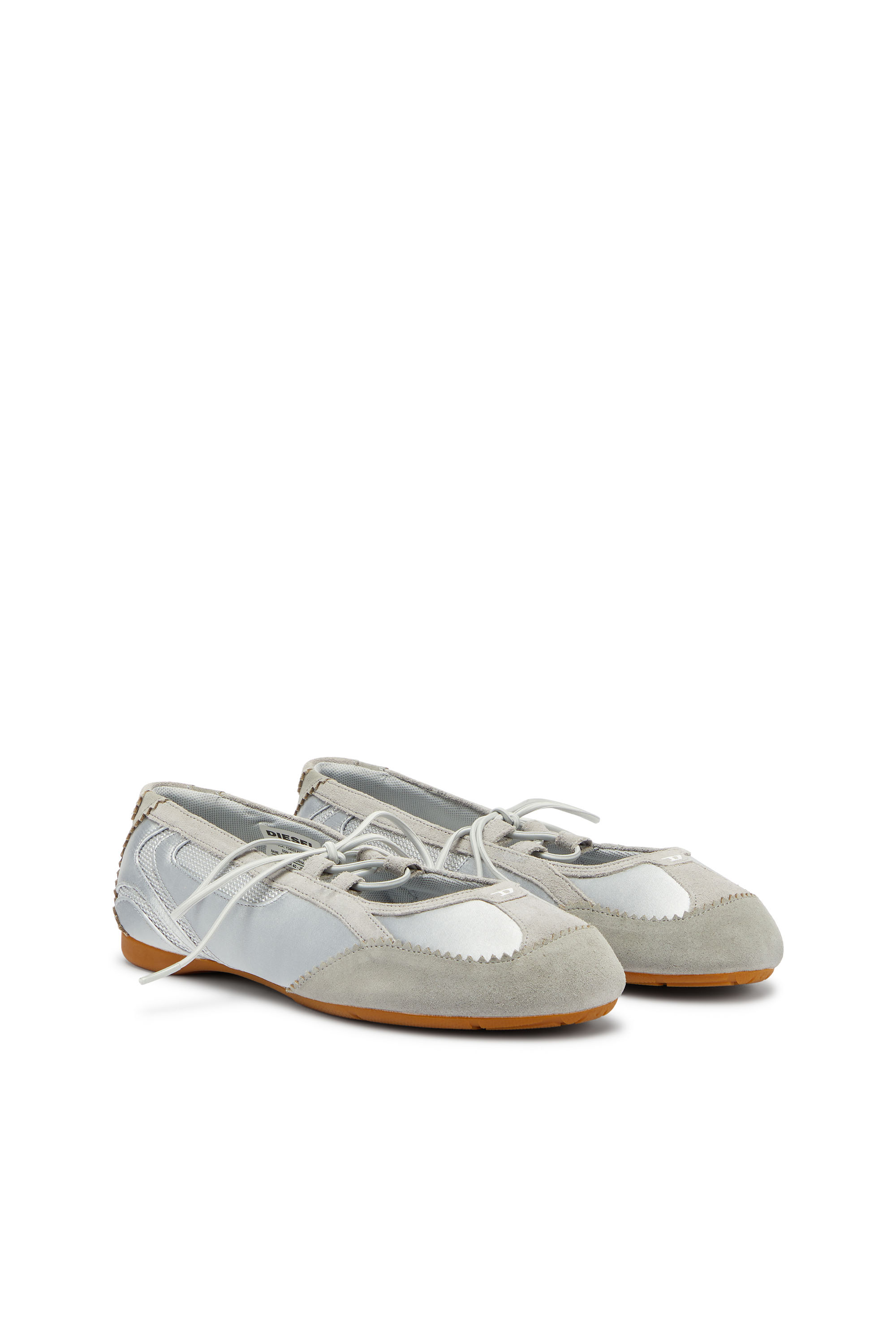 Diesel - D-MILE BALLERINA LACE UP II W, Woman's D-Mile - Ballerina flats in leather and mesh in Light Grey - 2