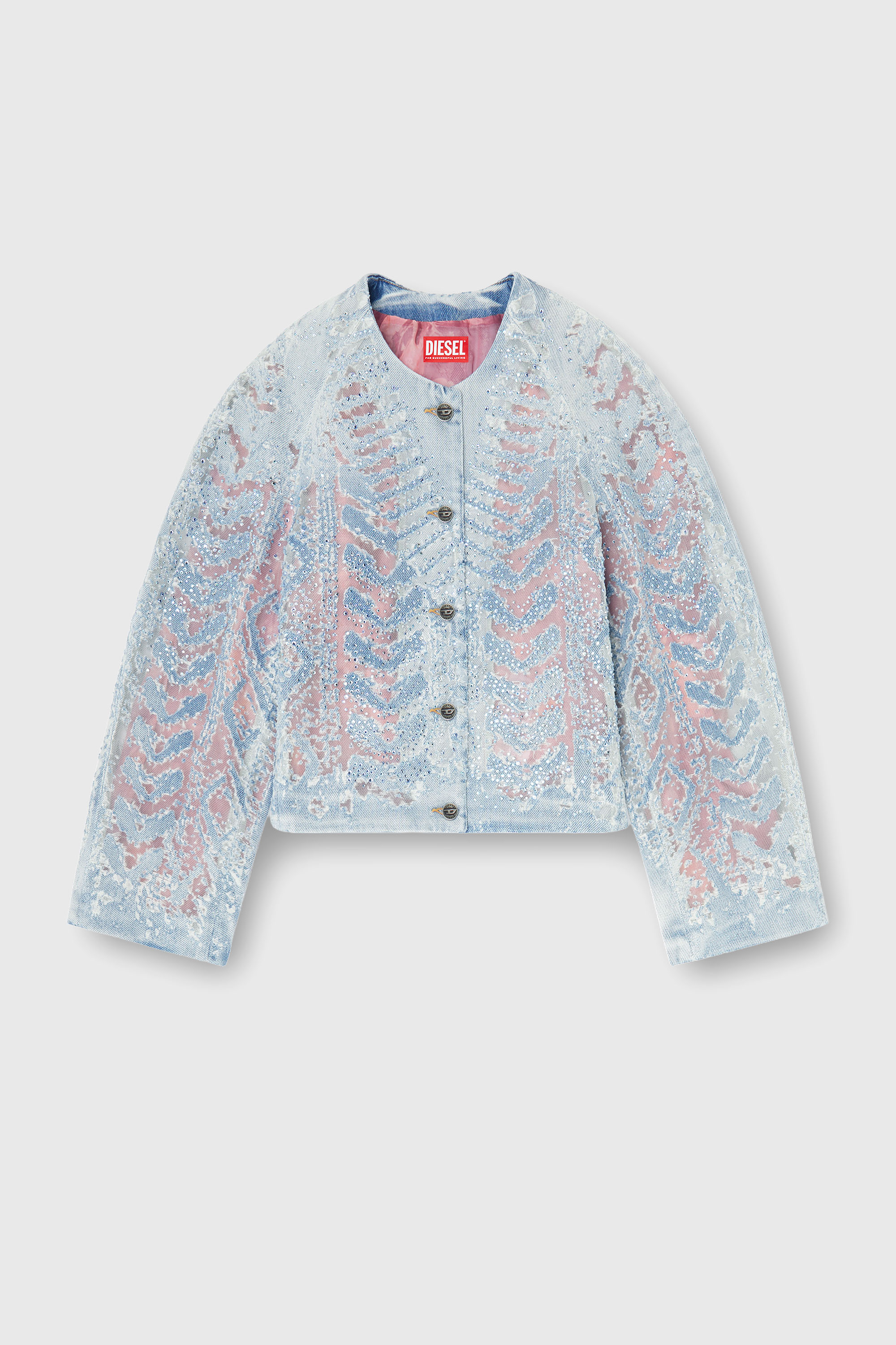 Diesel - DE-SOLIXIA-S, Woman's Jacket in microstone devor&eacute; denim in Light Blue - 2
