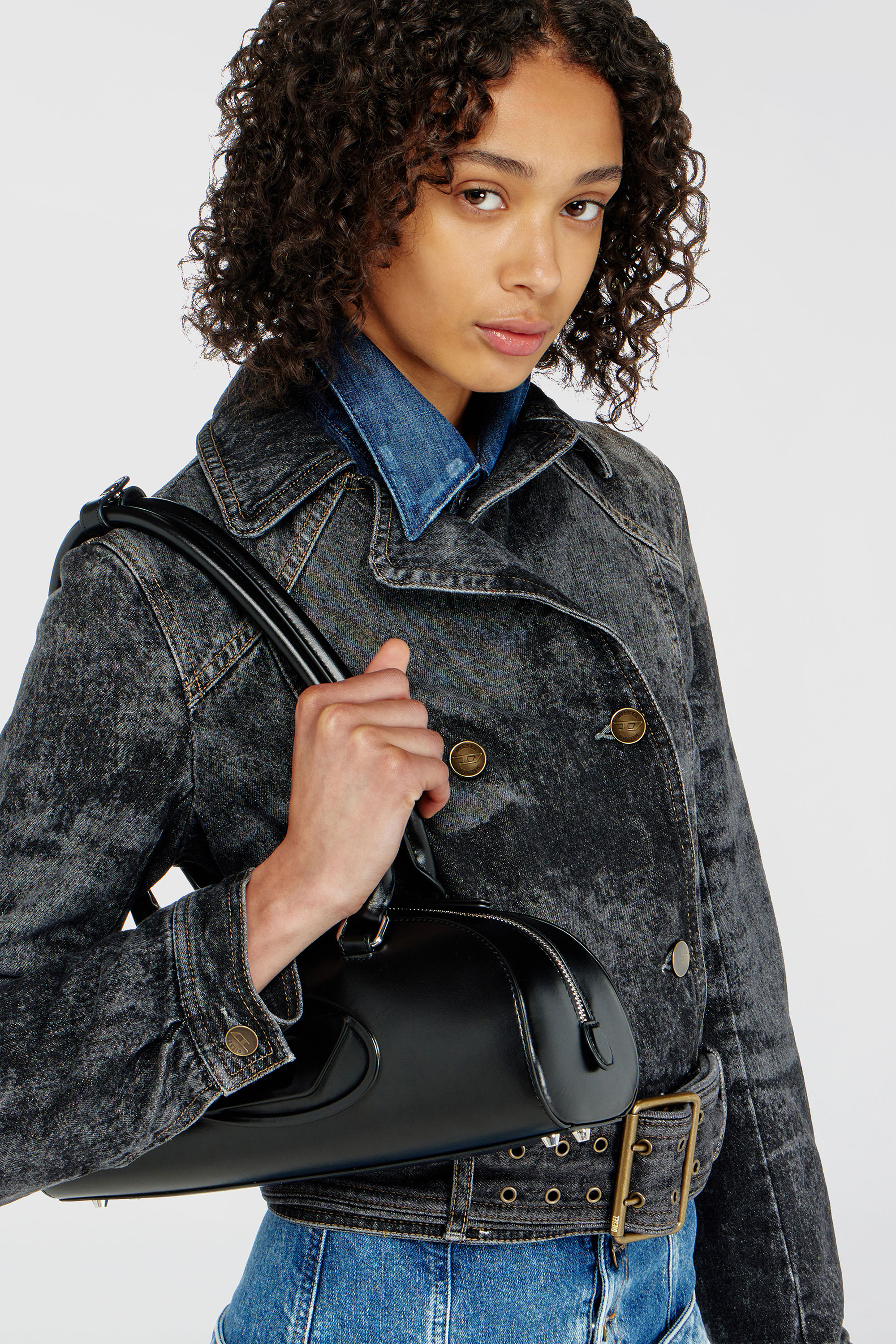 Diesel - DE-LEGEND-S, Woman's Cropped denim jacket with belt in Black - 5