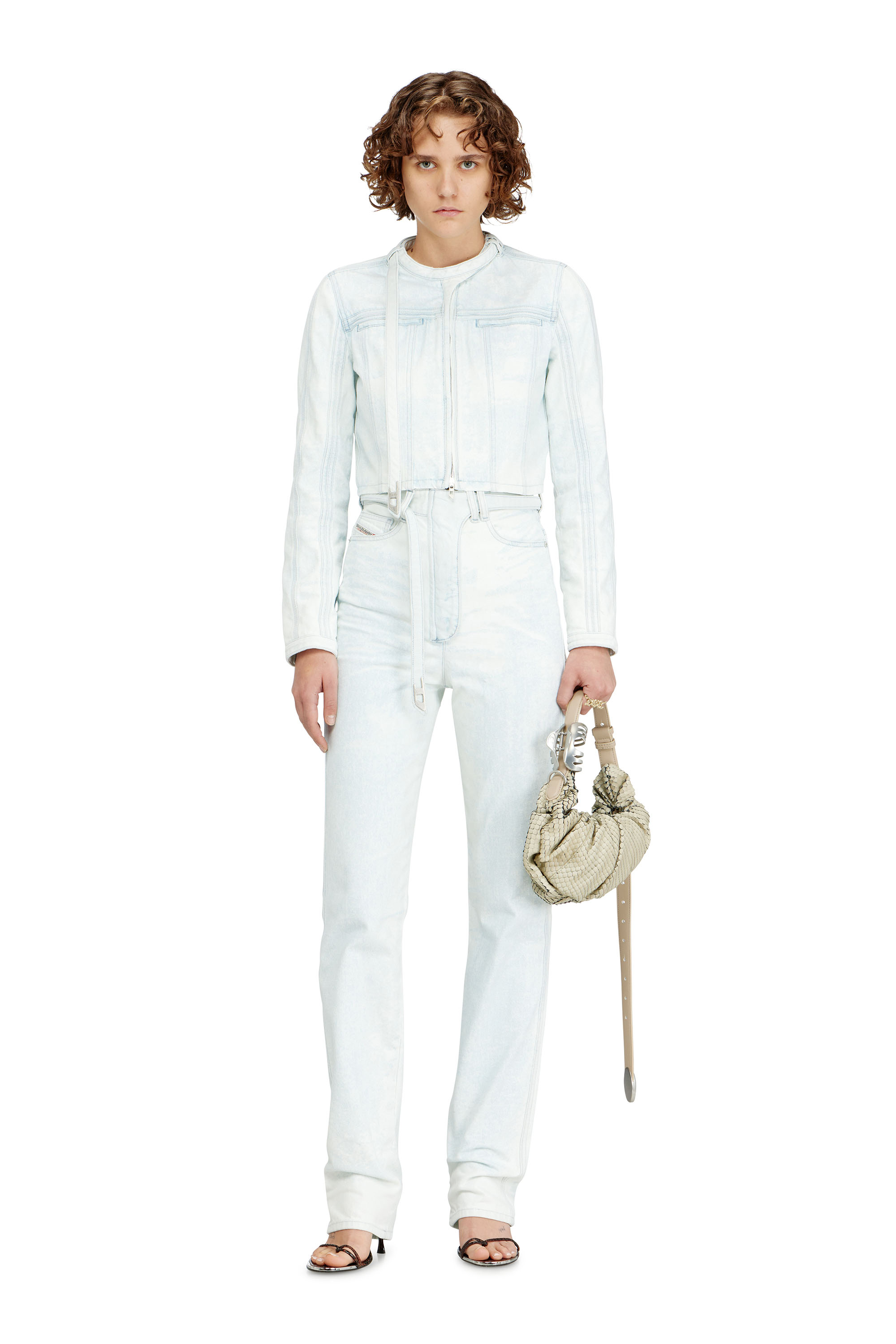 Diesel - DE-SAPHIX-FSI, Woman's Cropped jacket in ice-blue satin denim in Light Blue - 2