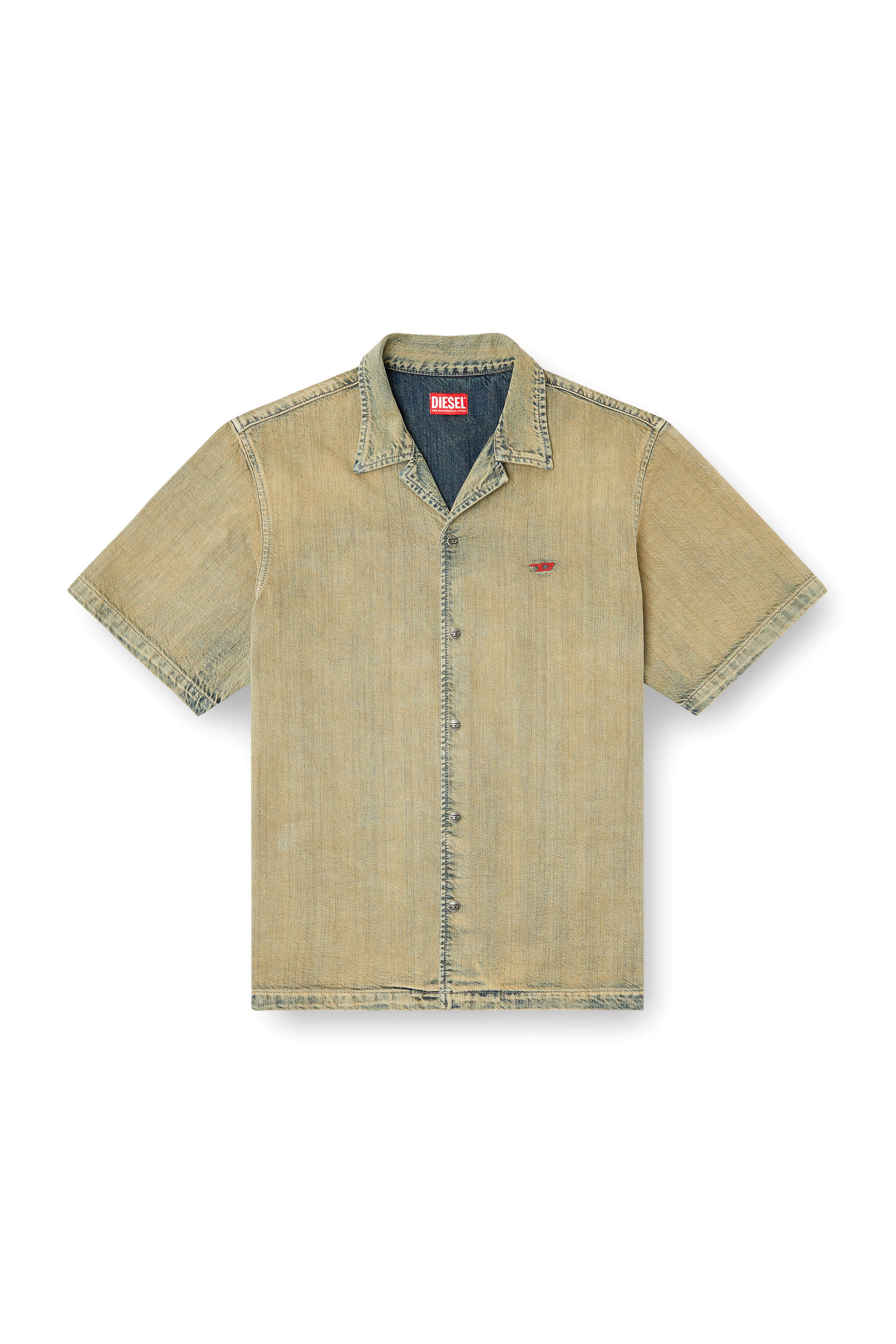 Diesel - D-NABIL-D, Man's Bowling shirt in gold-brush denim in Beige - 4