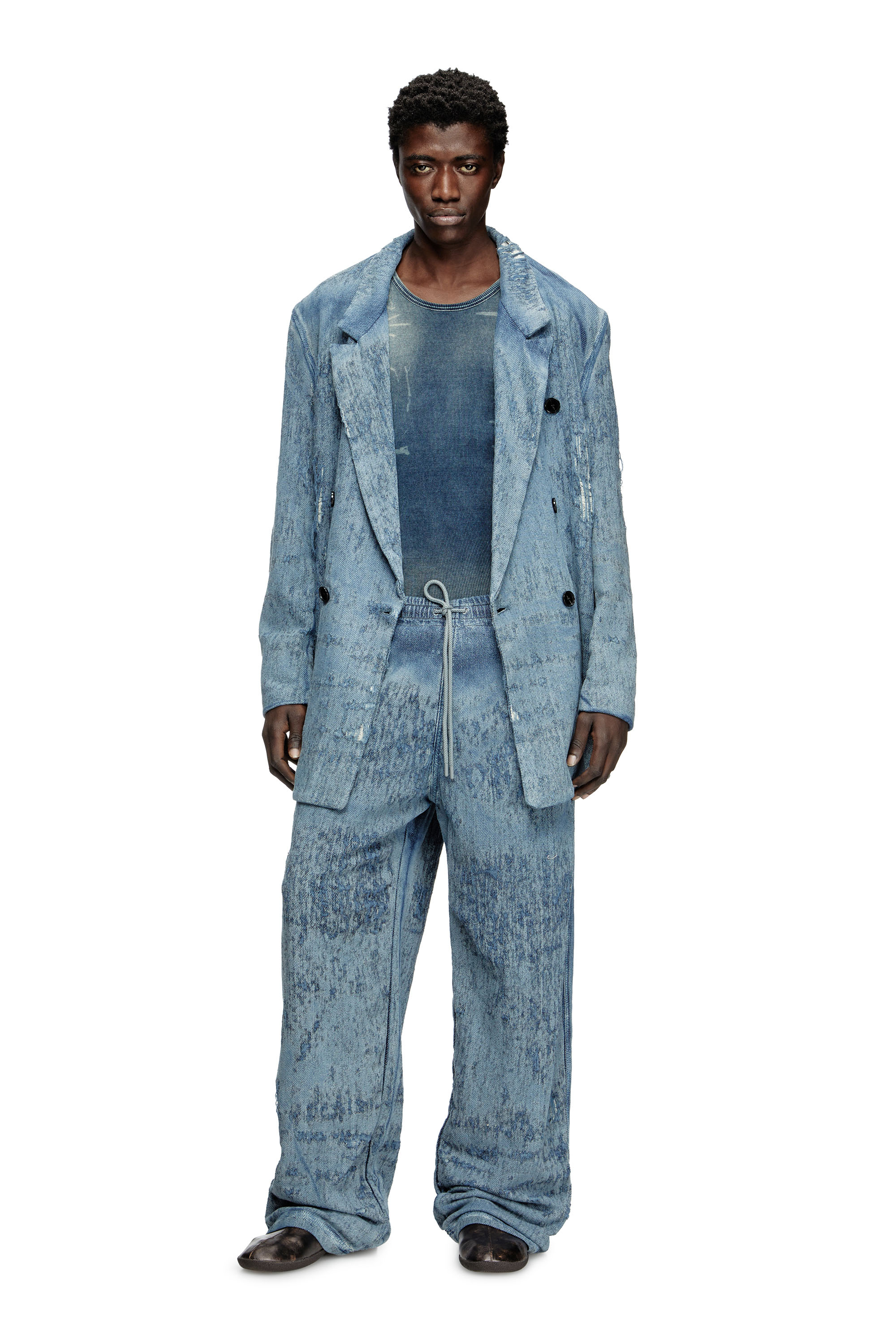 Diesel - D-PEKKA-FSG2, Unisex's Blazer in ultra-destroyed jacquard denim in Light Blue - 2