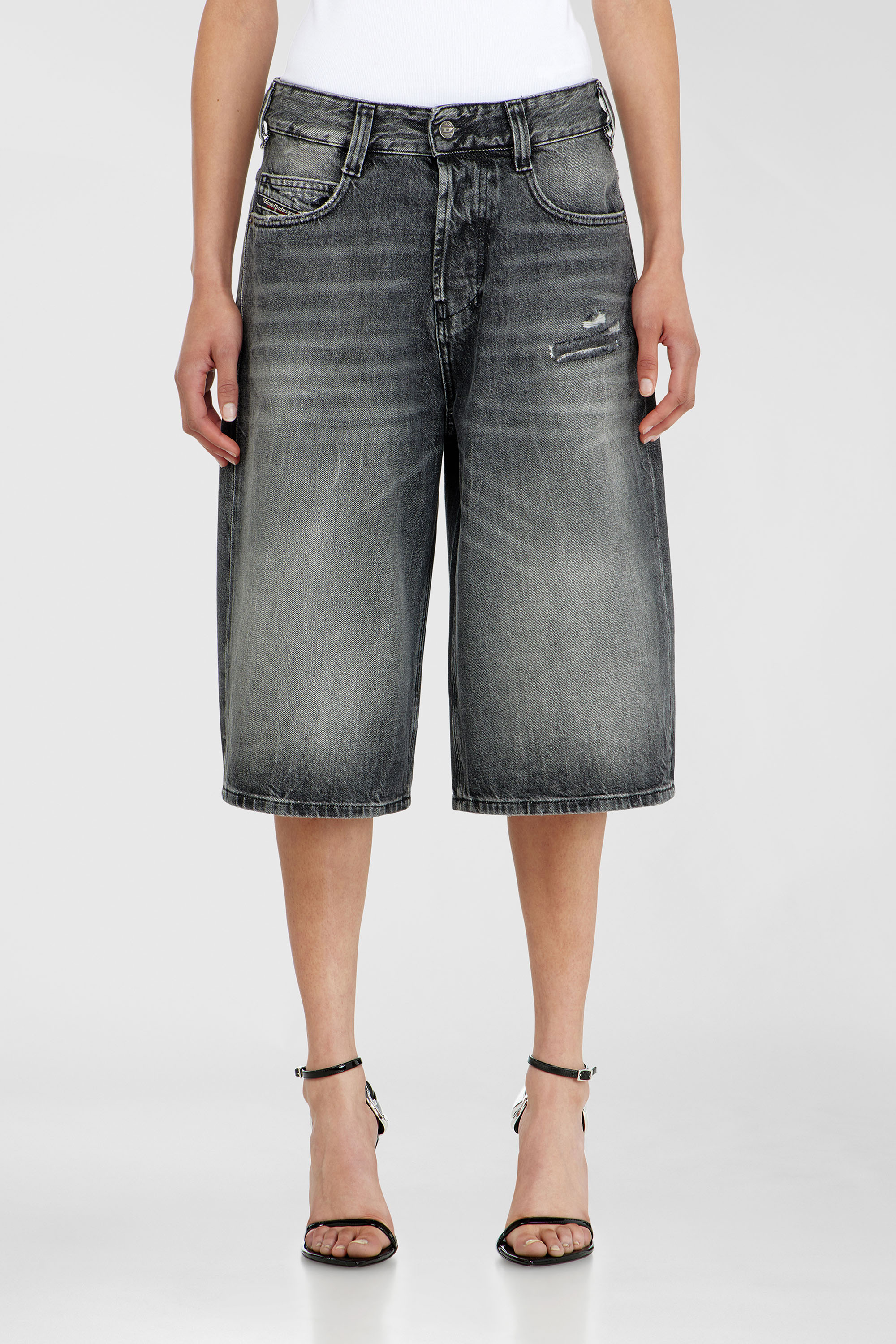 Diesel - D-ENIM-M-SHORT, Unisex's Denim relaxed shorts with abrasions in Dark grey - 2