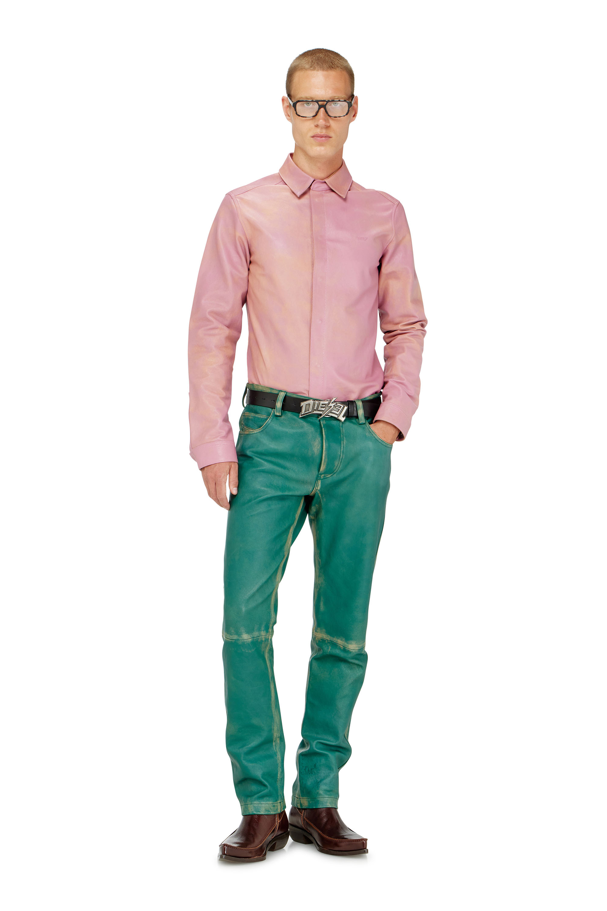 Diesel - S-CIRT, Man's Shirt in treated leather in Pink - 1