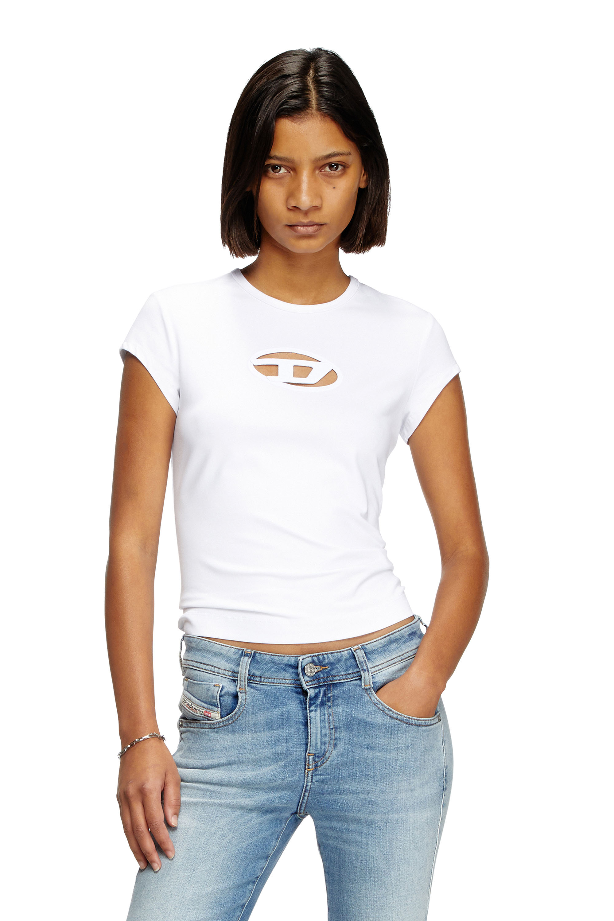 Diesel - T-ANGIE, Woman's T-shirt with peekaboo logo in White - 1