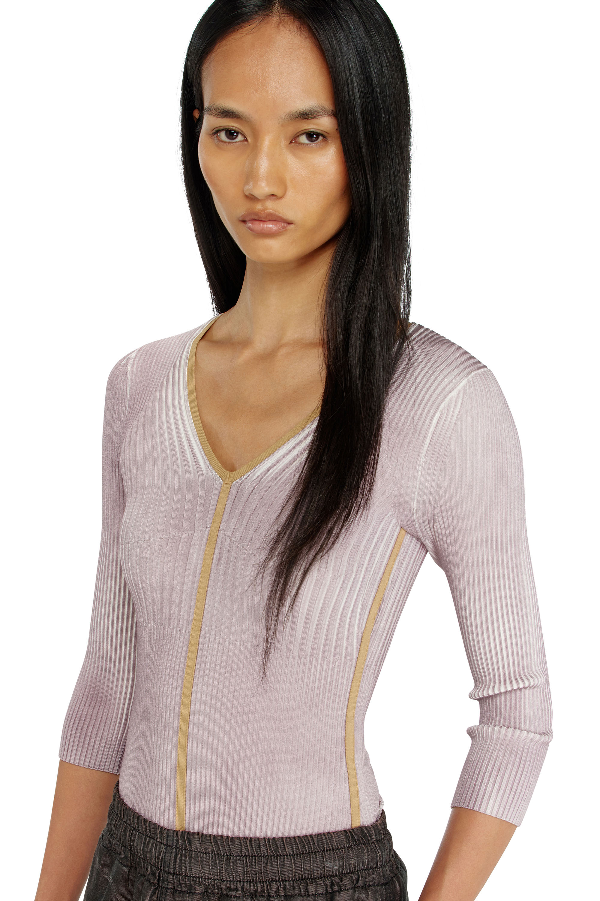 Diesel - M-SARMANI, Woman's Ribbed V-neck jumper with contrast bands in null - 5