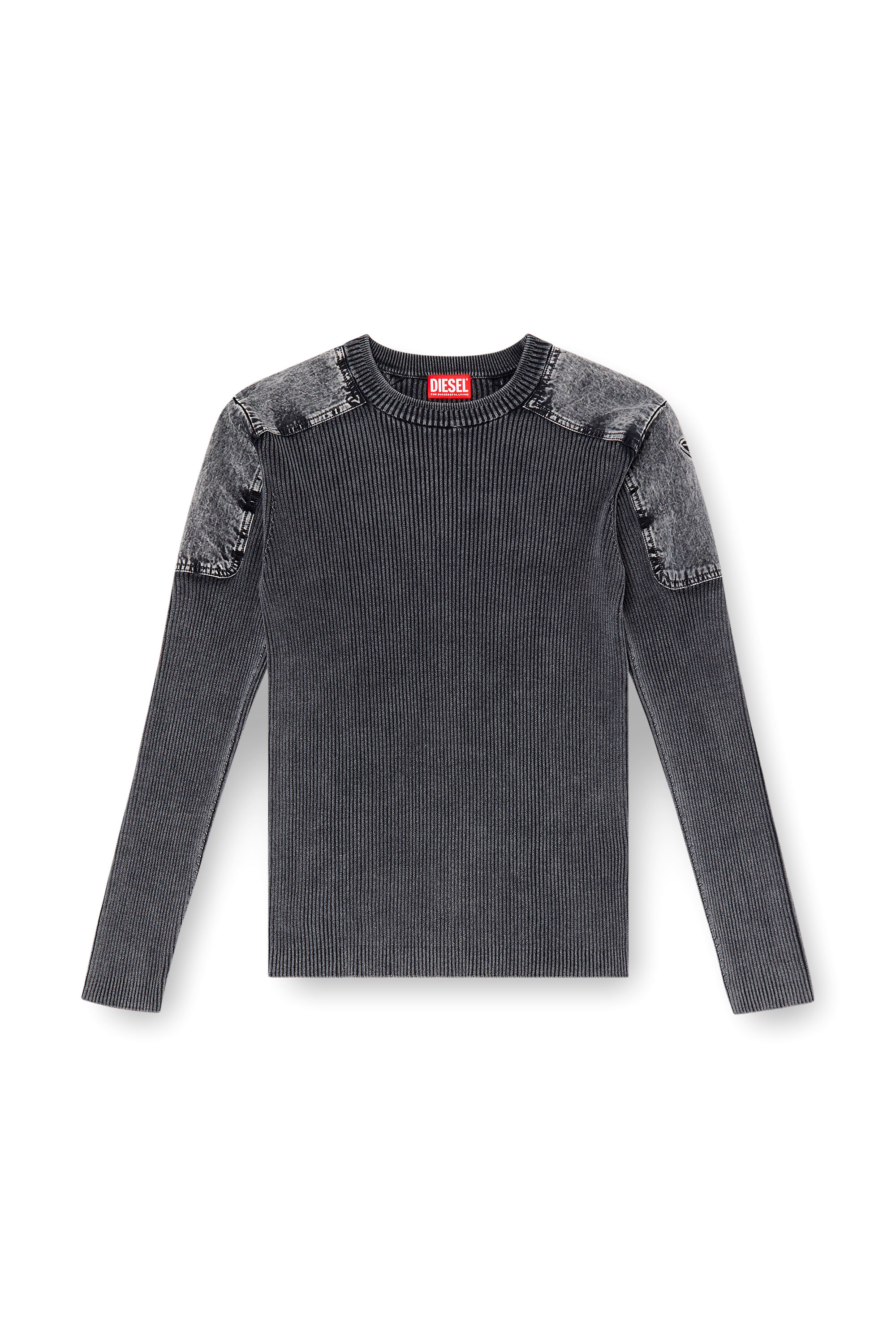 Diesel - K-MARTIN, Man's Jumper with contrast shoulder panels in Dark grey - 2