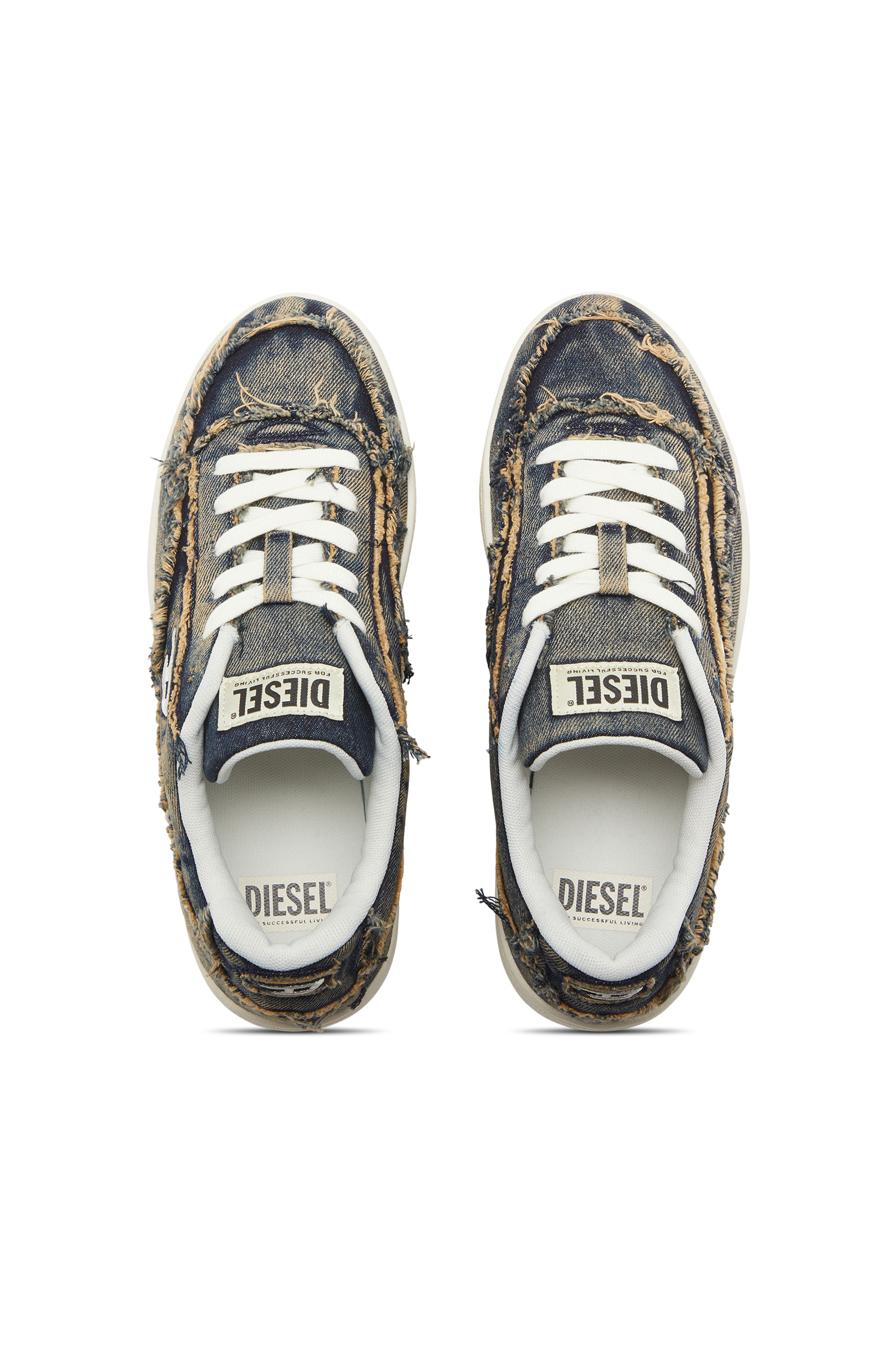 Diesel - S-TRACKER-D LOW, Man's S-Tracker-D-Frayed denim sneakers with transparent sole in Blue - 4