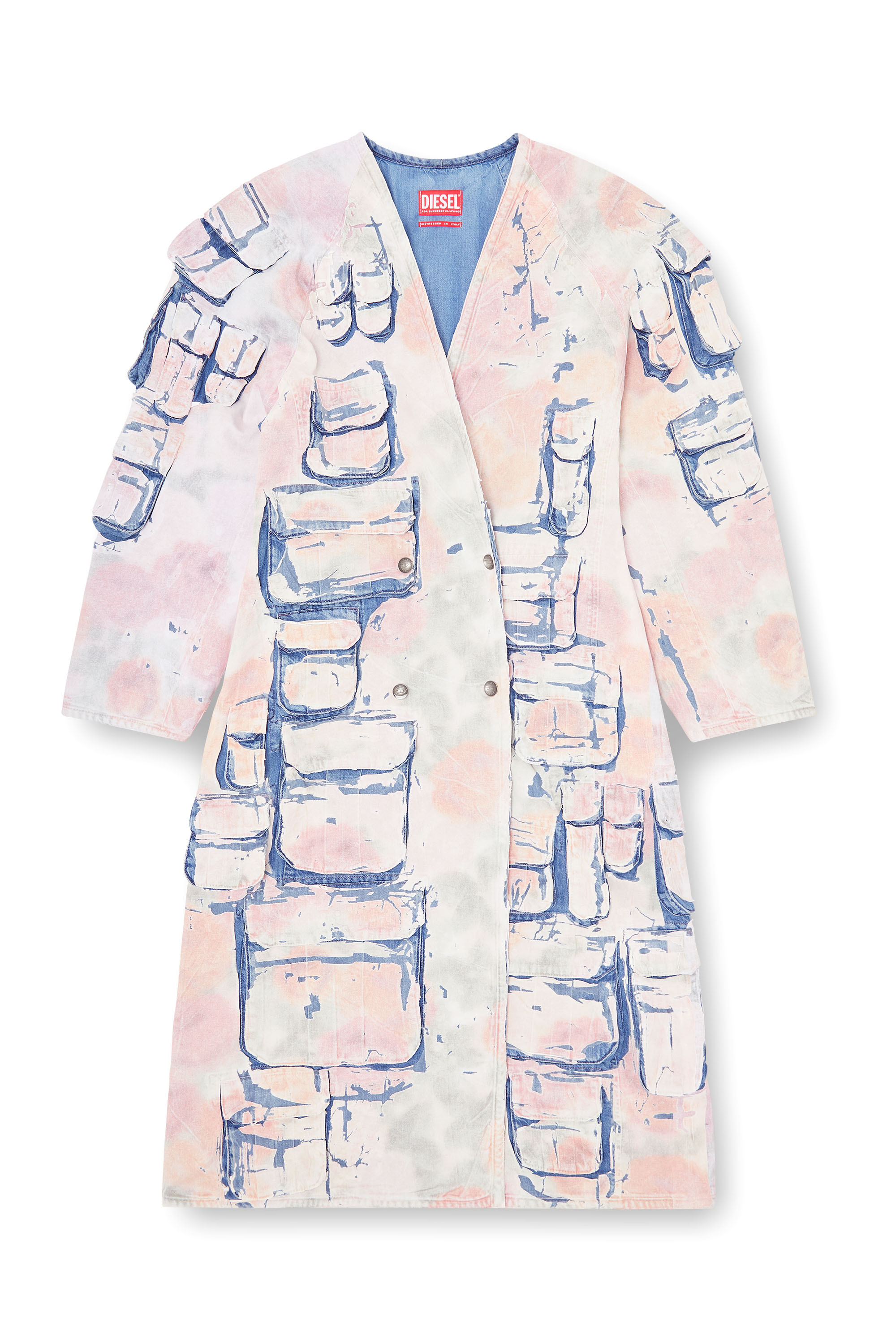 Diesel - DE-SELDOR-FSI, Woman's Denim coat with peel-off check jersey in Blue/Pink - 3