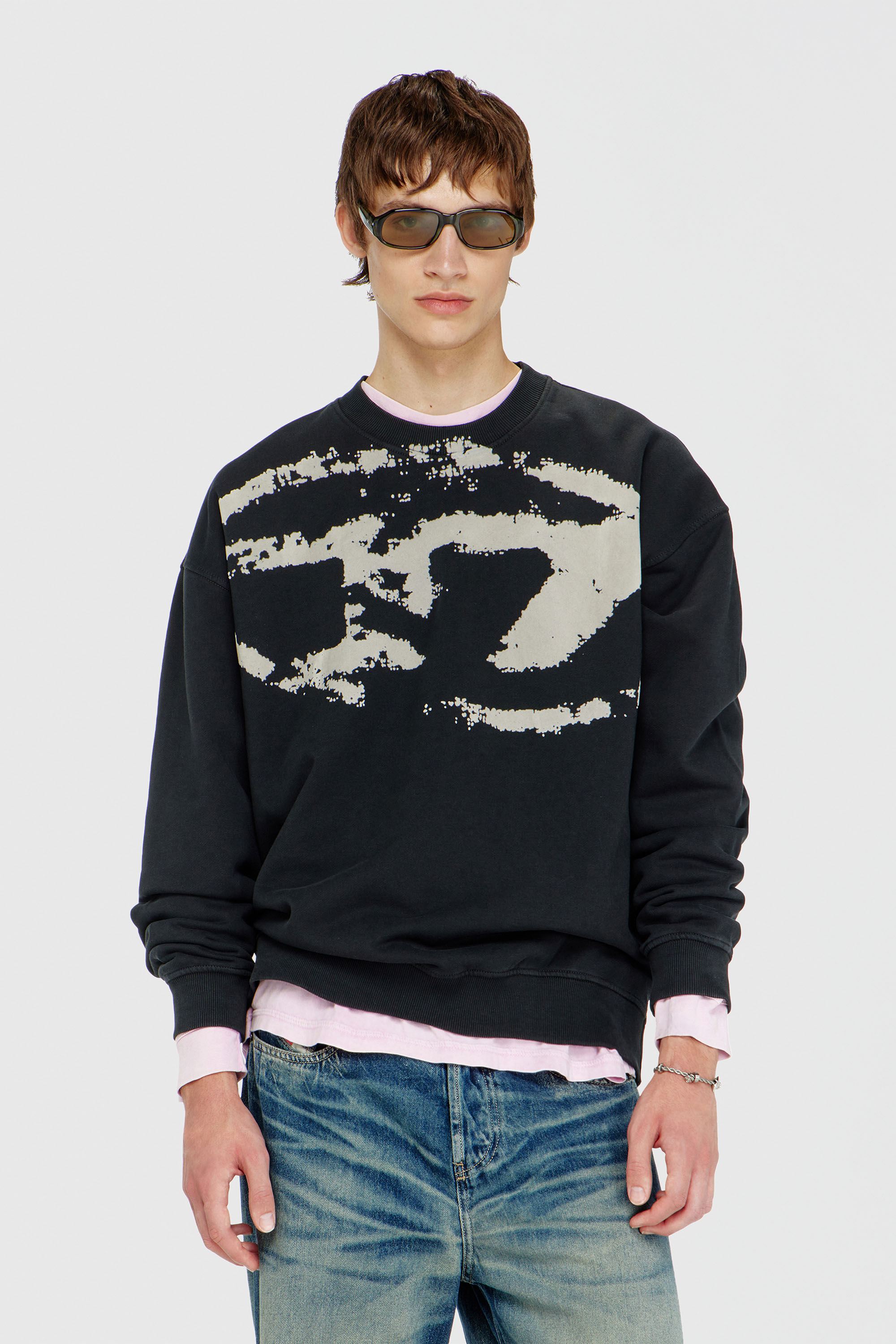 Diesel - S-BOXT-N5, Man's Cotton sweatshirt with flocked Oval D in Black - 3
