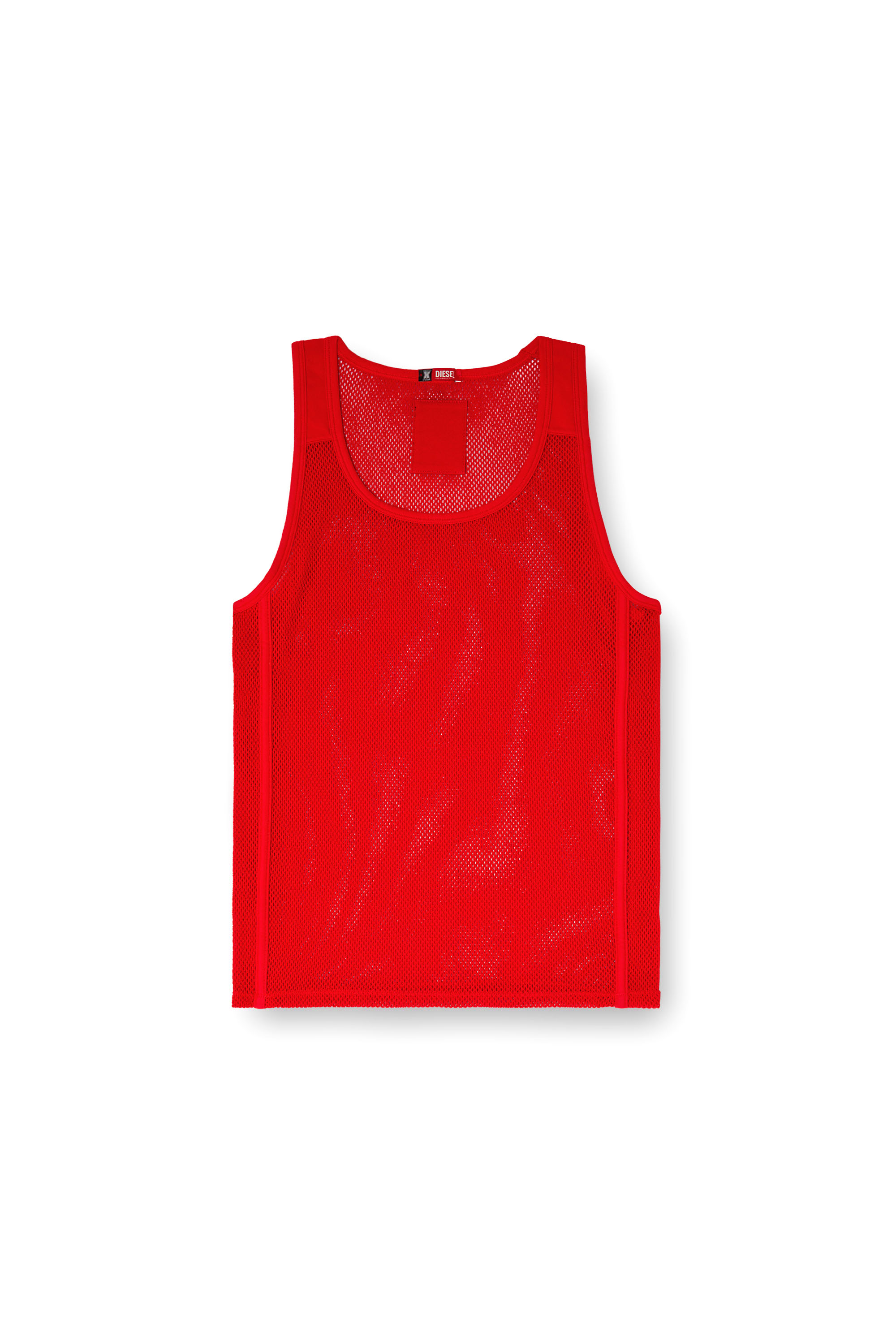 Diesel - STRING-AND-LACE-SLEEP-TANK, Man's Fishnet tank top with jersey panels in Red - 5