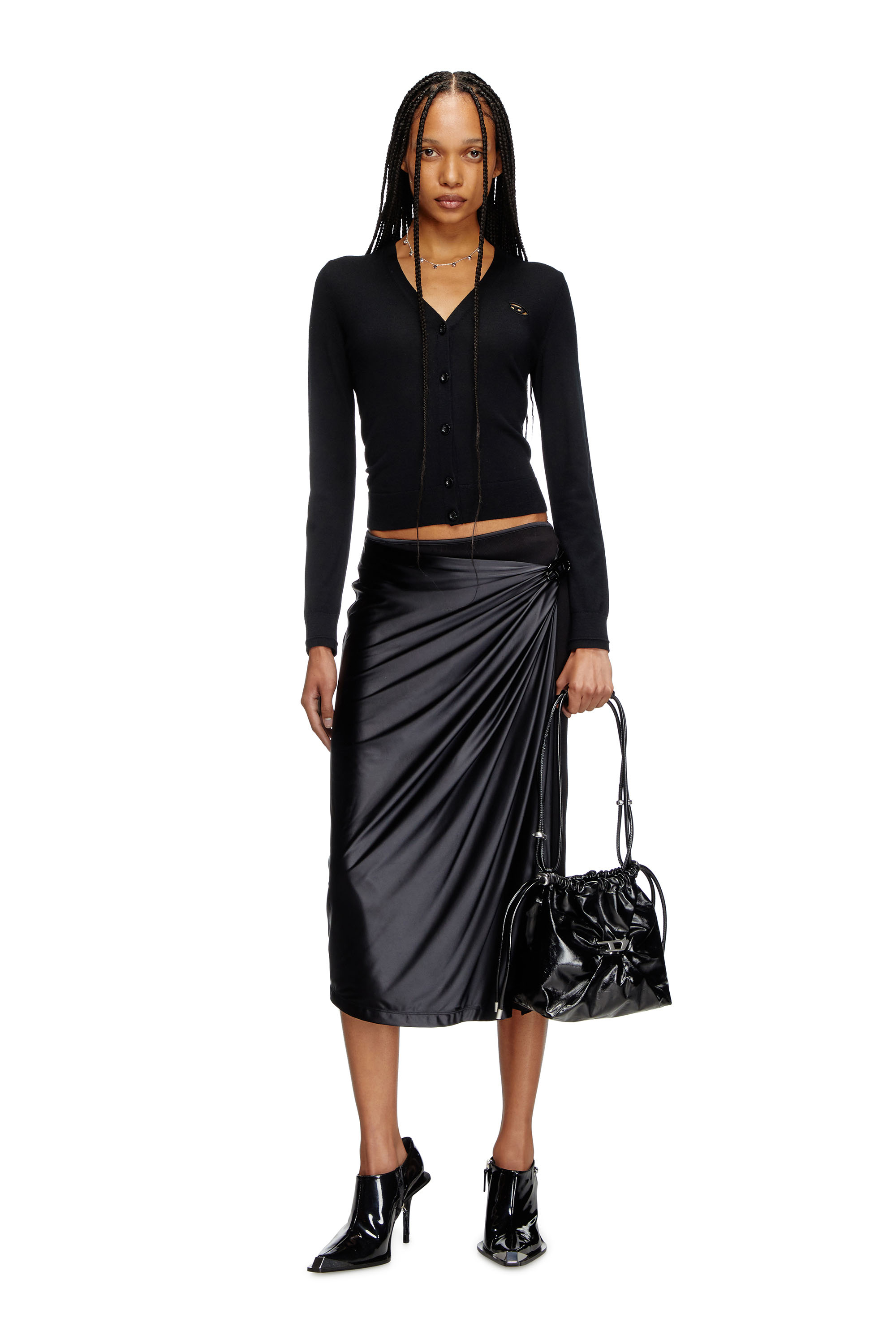 Diesel - M-ALIMA, Woman's Wool cardigan with cut-out logo in Black - 1