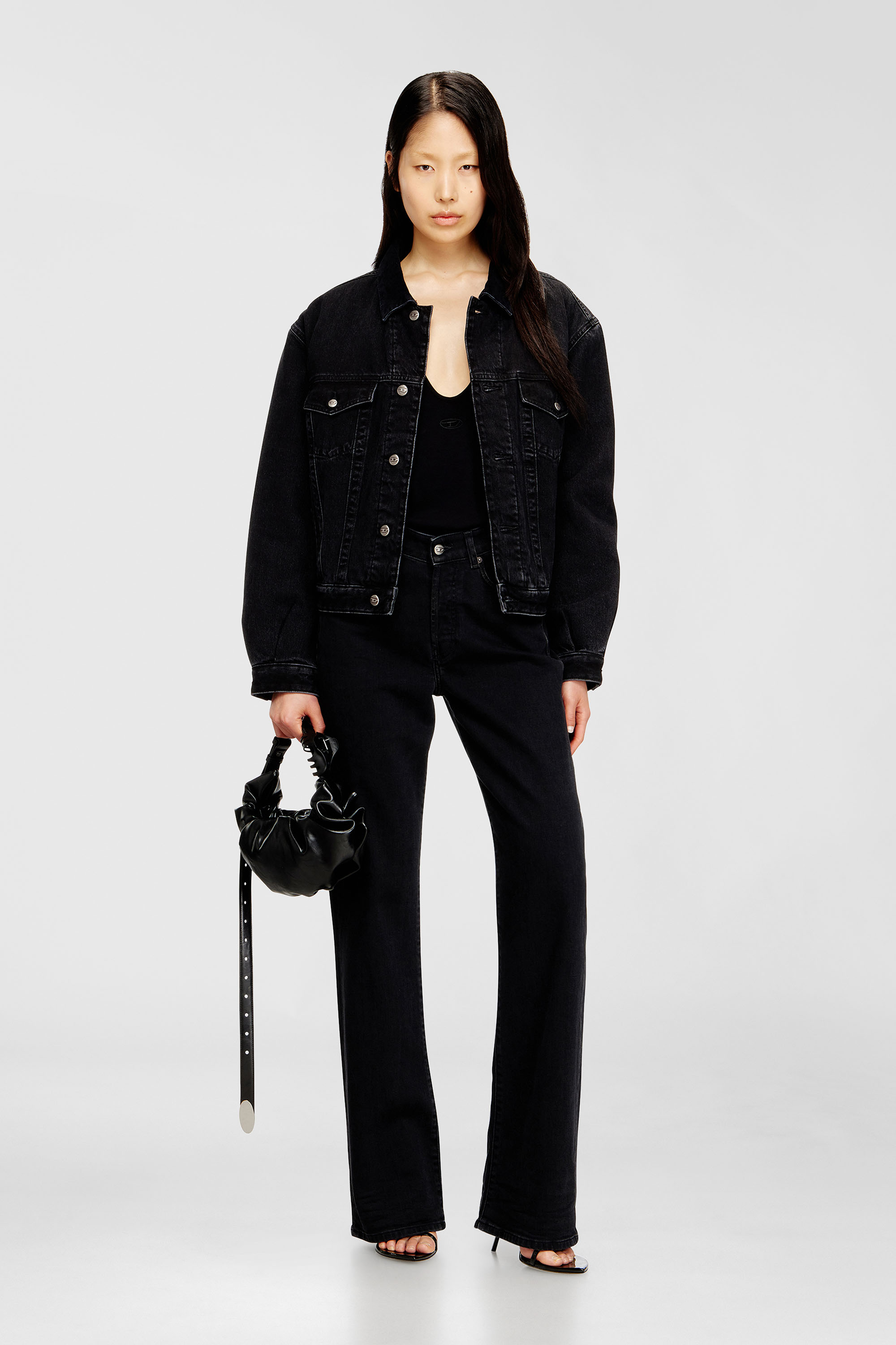 Diesel - D-RANGER-T, Unisex's Padded trucker jacket in denim in Black - 2