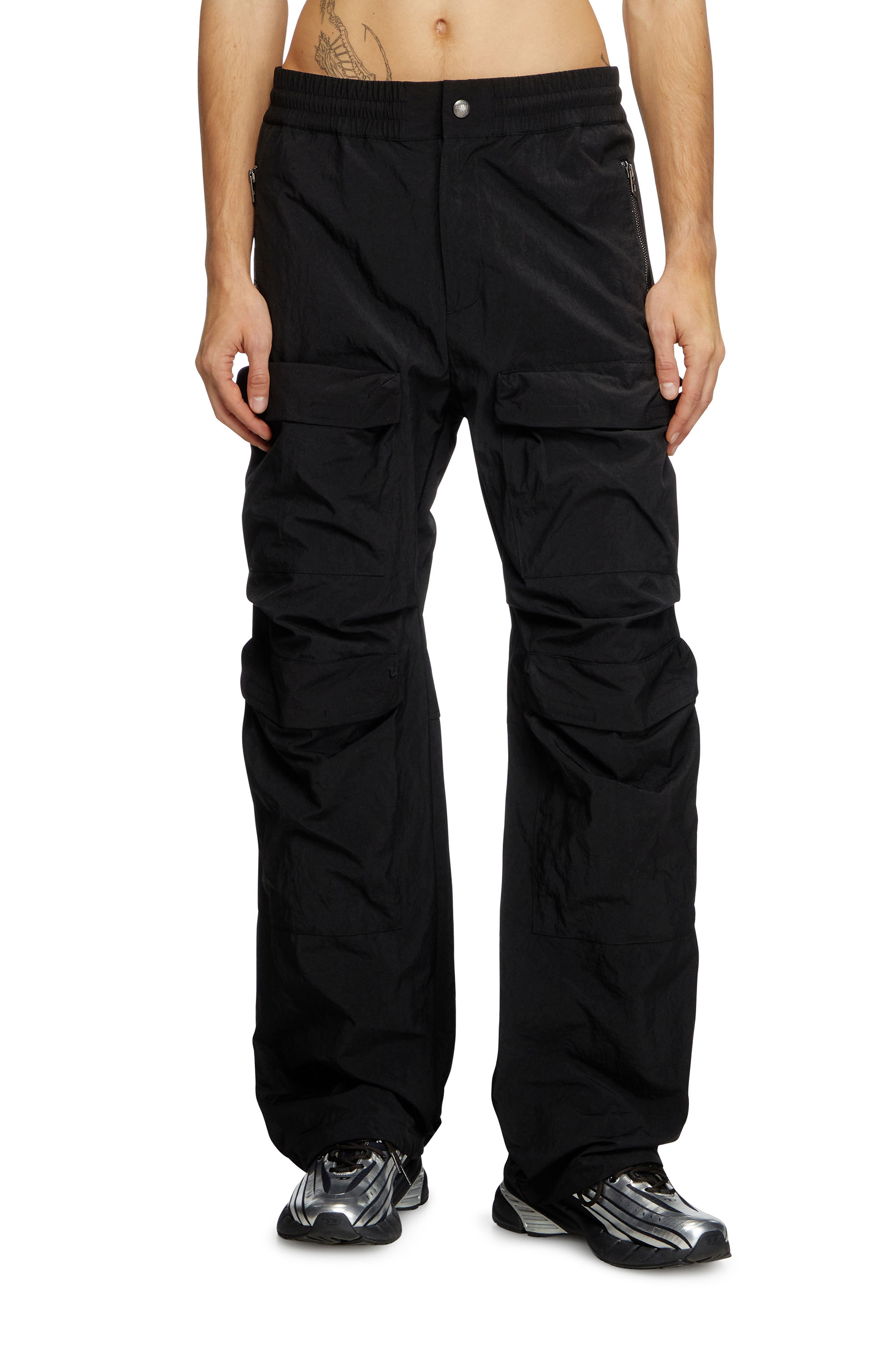 Diesel - P-DANZEL, Man's Utility pants in overdyed nylon in Black - 3
