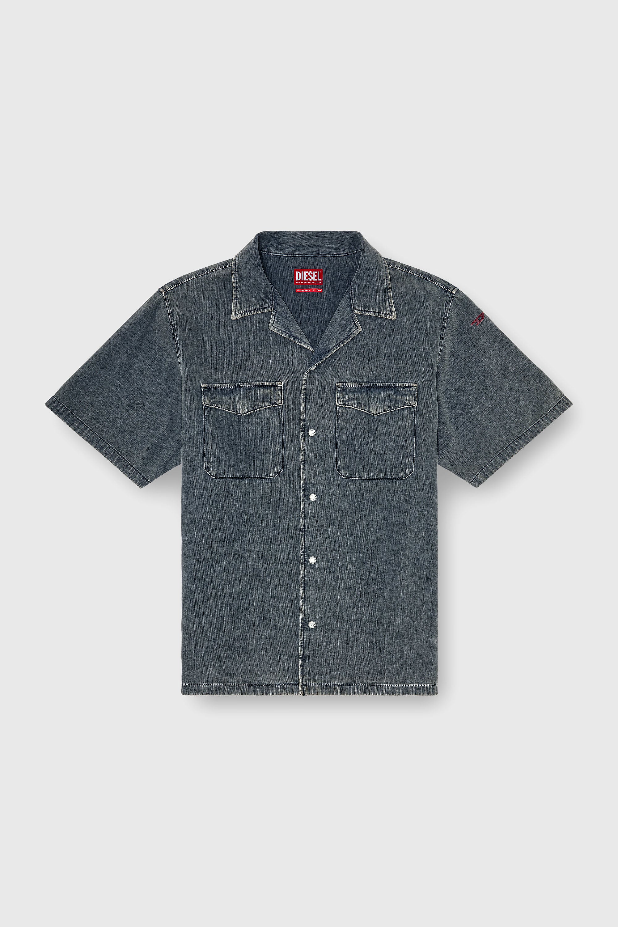 Diesel - D-NABIL-P, Man's Bowling shirt in coloured denim in Dark grey - 2