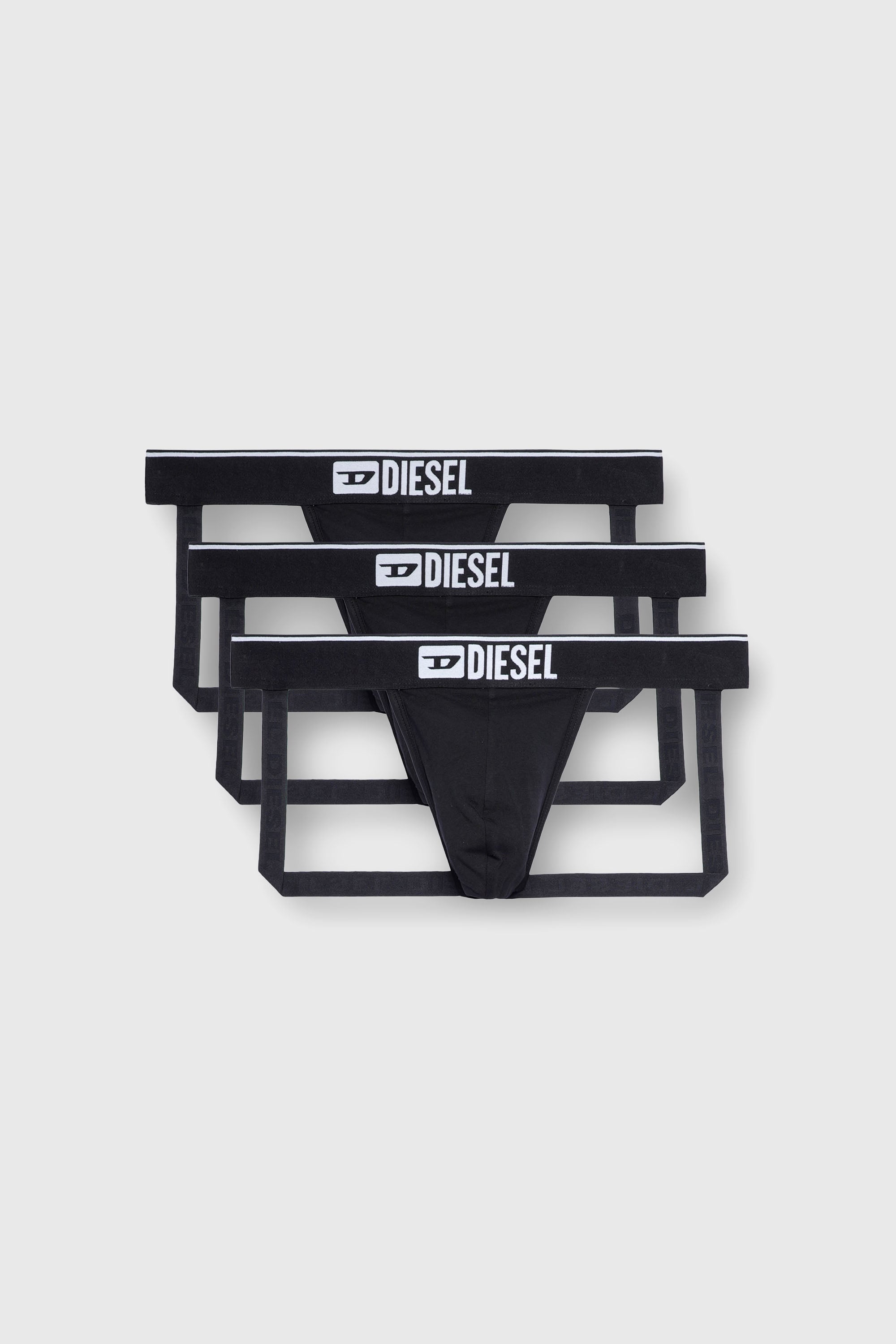 Diesel - UMBR-JOCKYTHREEPACK, Man's Three-pack jockstraps with front logo in Black - 1