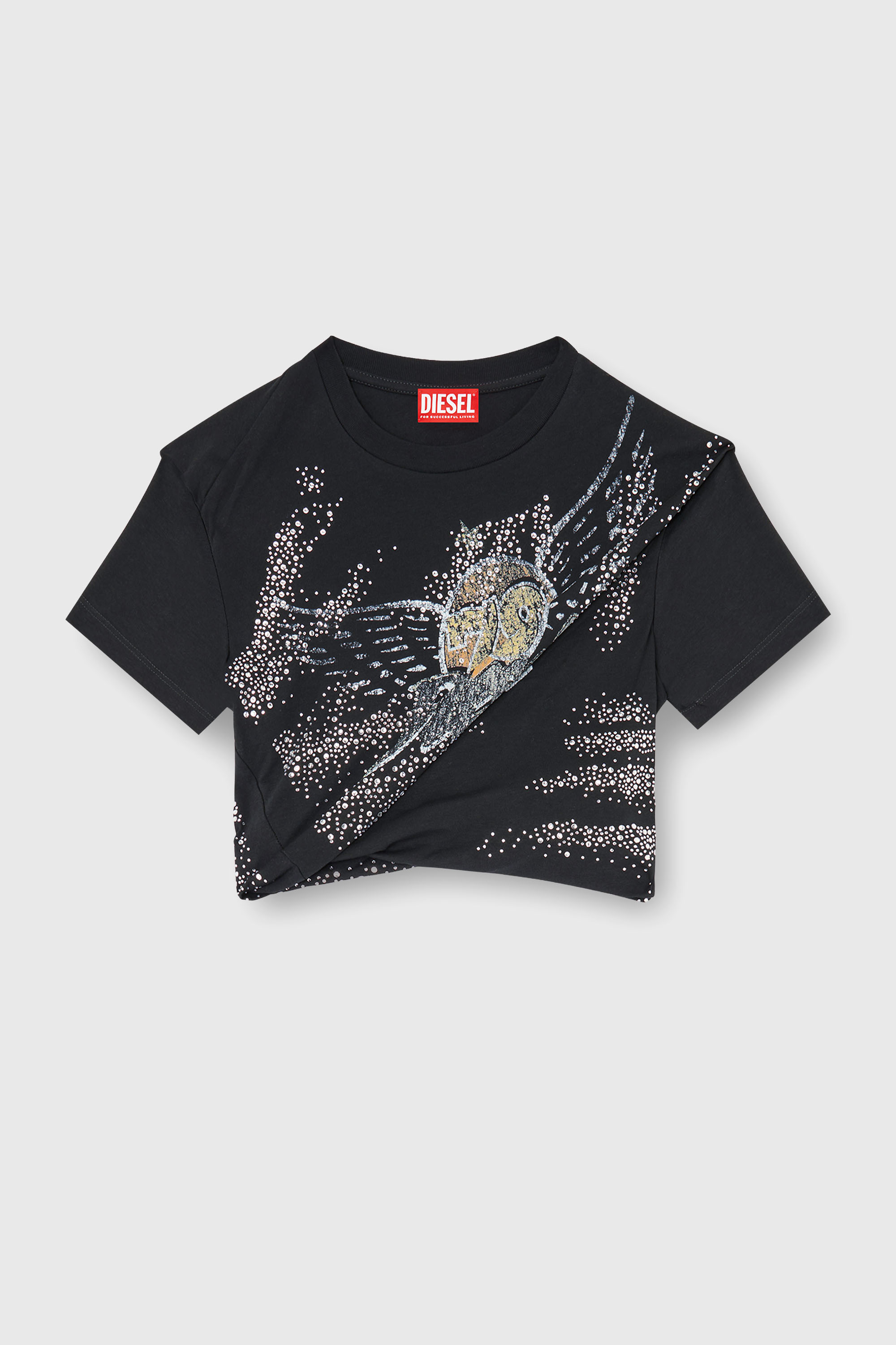Diesel - T-WINCY, Woman's Rucked-up T-shirt in double-layer jersey in Black - 2