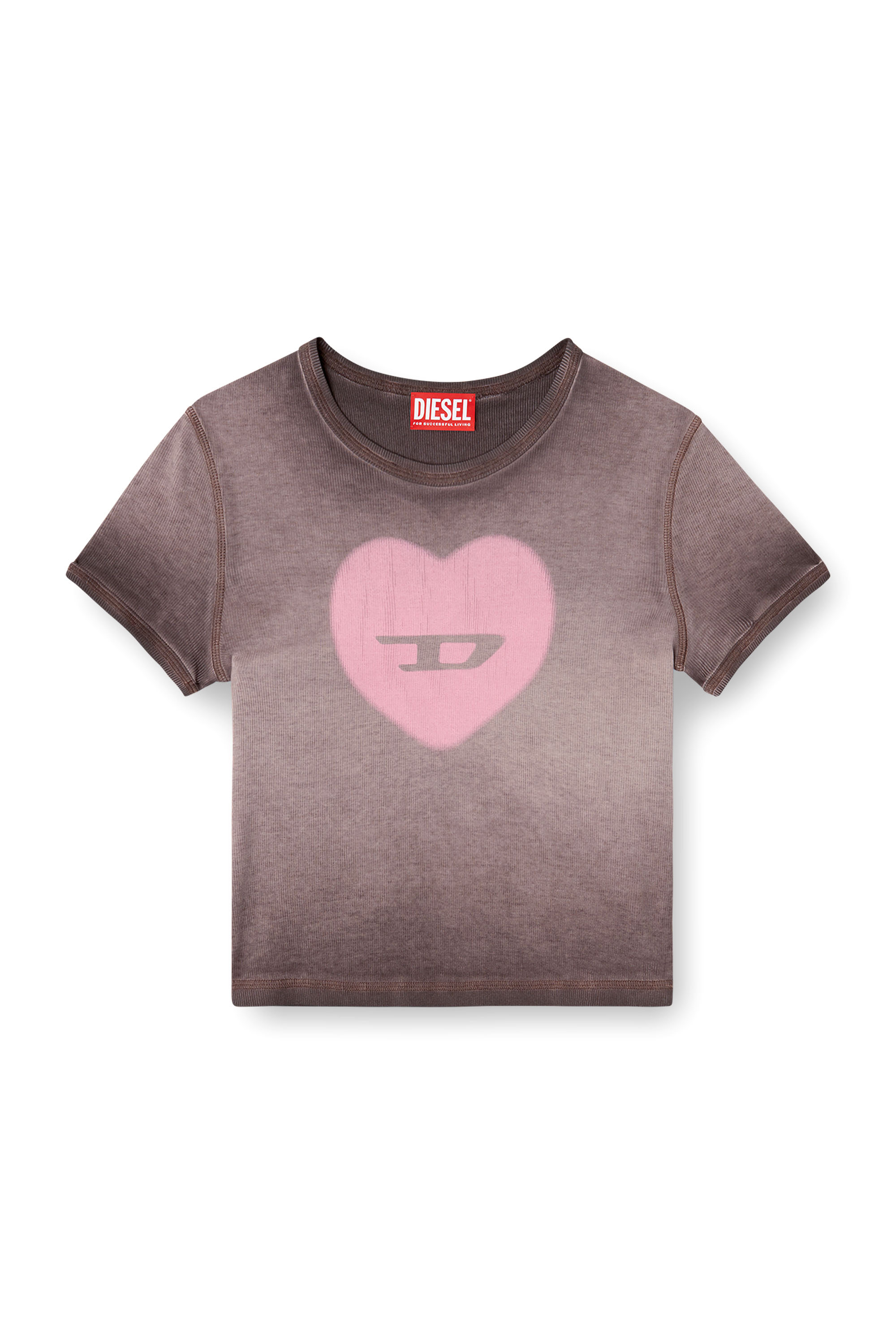 Diesel - T-ELE, Woman's Ribbed T-shirt with watercolour heart D in Lilac - 3
