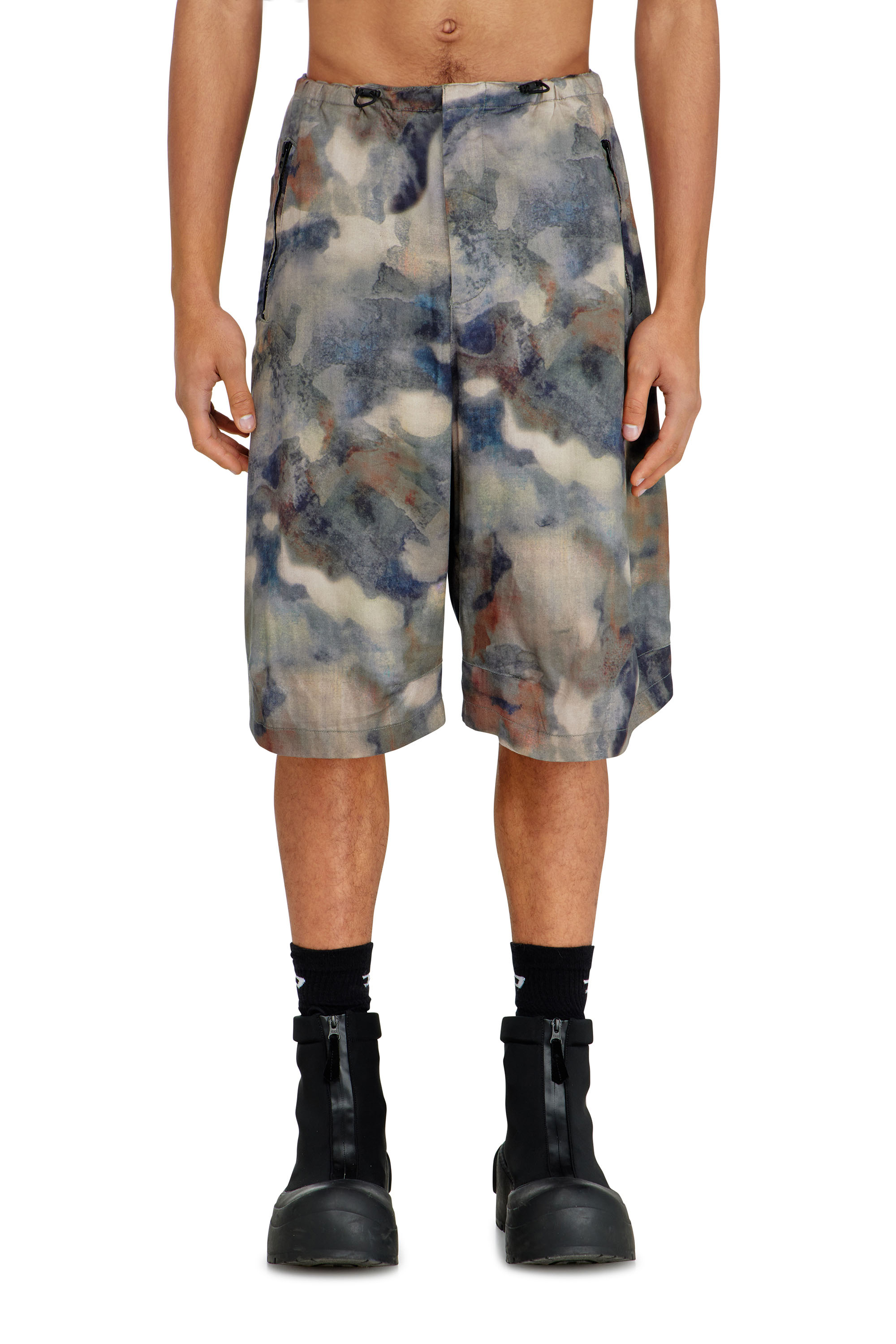 Diesel - P-STITCH-SHORT-TKBZ, Man's Fluid bermuda shorts with all-over camo print in Blue/Brown - 3