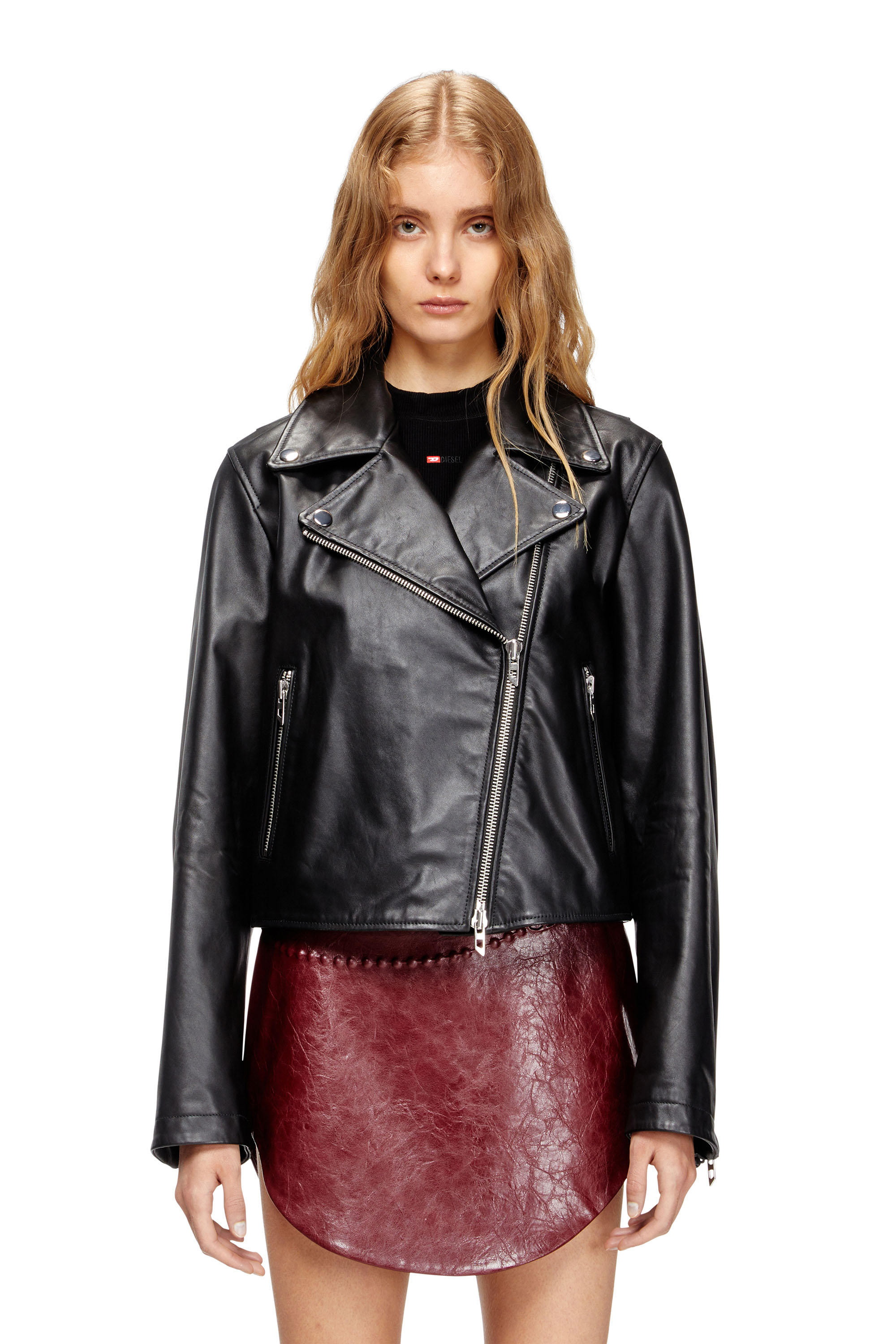 Diesel - L-UNATIC, Woman's Biker jacket in waxed leather in Black - 3