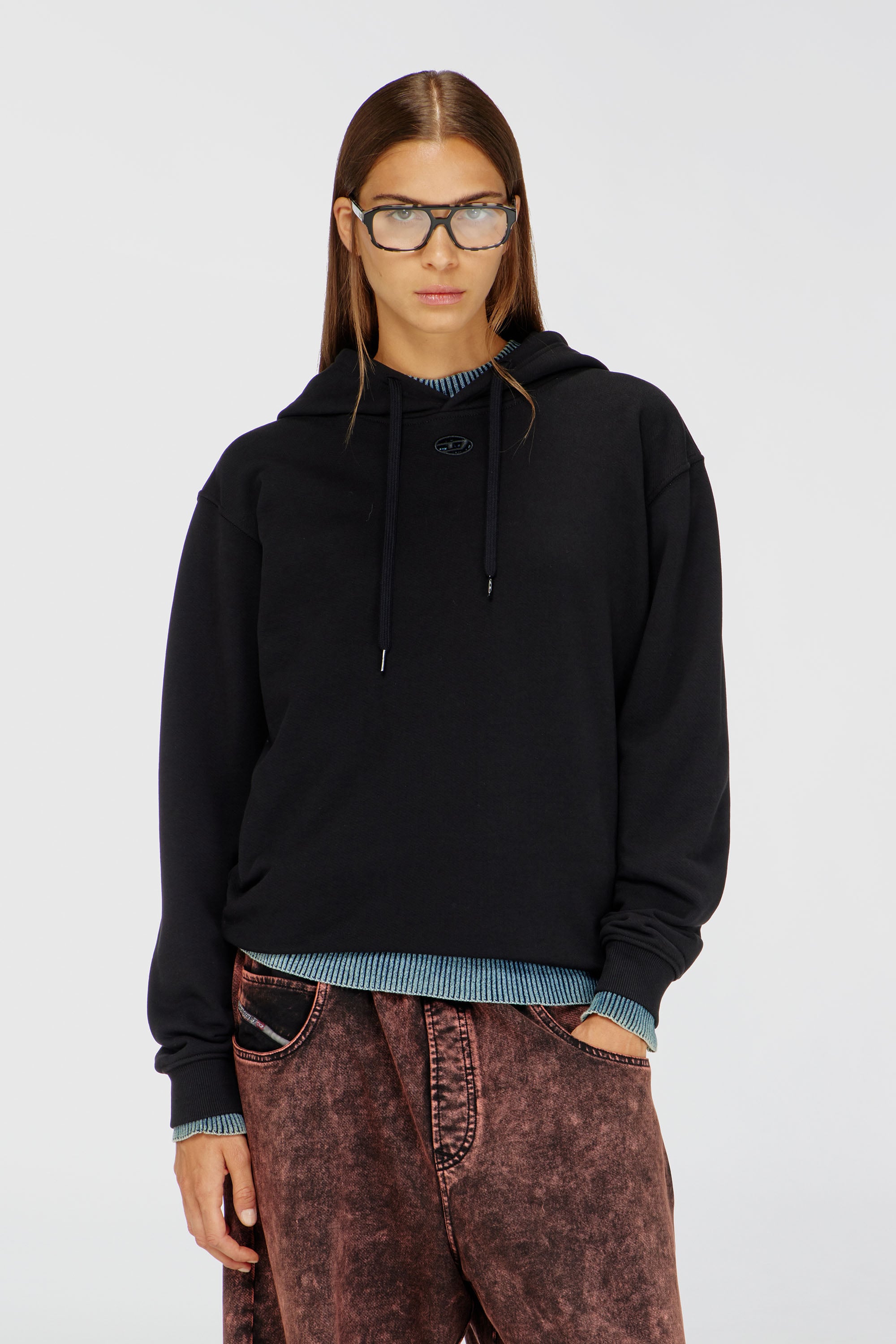 Diesel - F-NORMY-HOOD-OD, Woman's Hoodie in cotton with Oval D logo in Black - 1