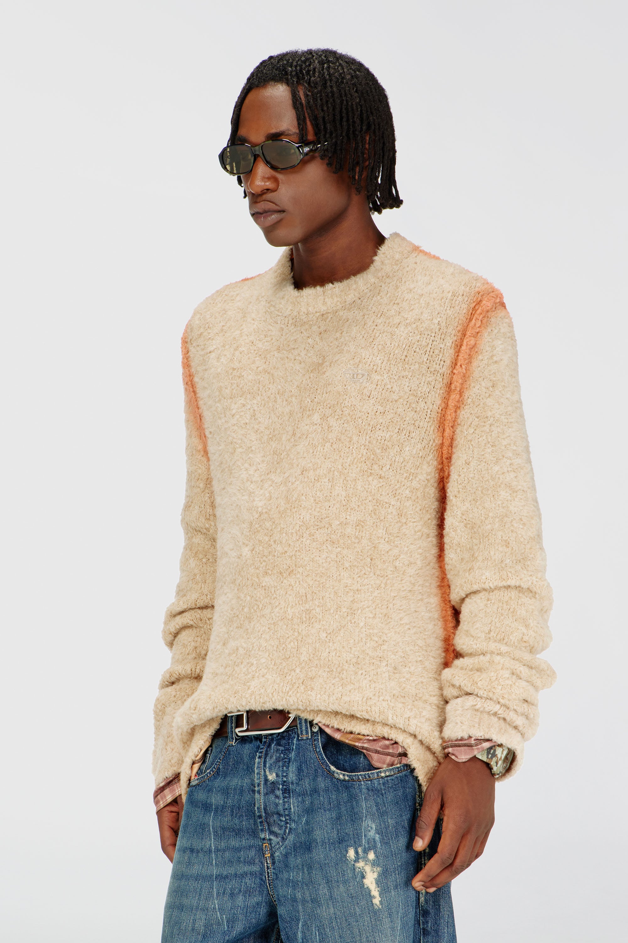 Diesel - K-RIMI, Man's Alpaca-blend jumper with spray-dyed seams in Light Brown - 3